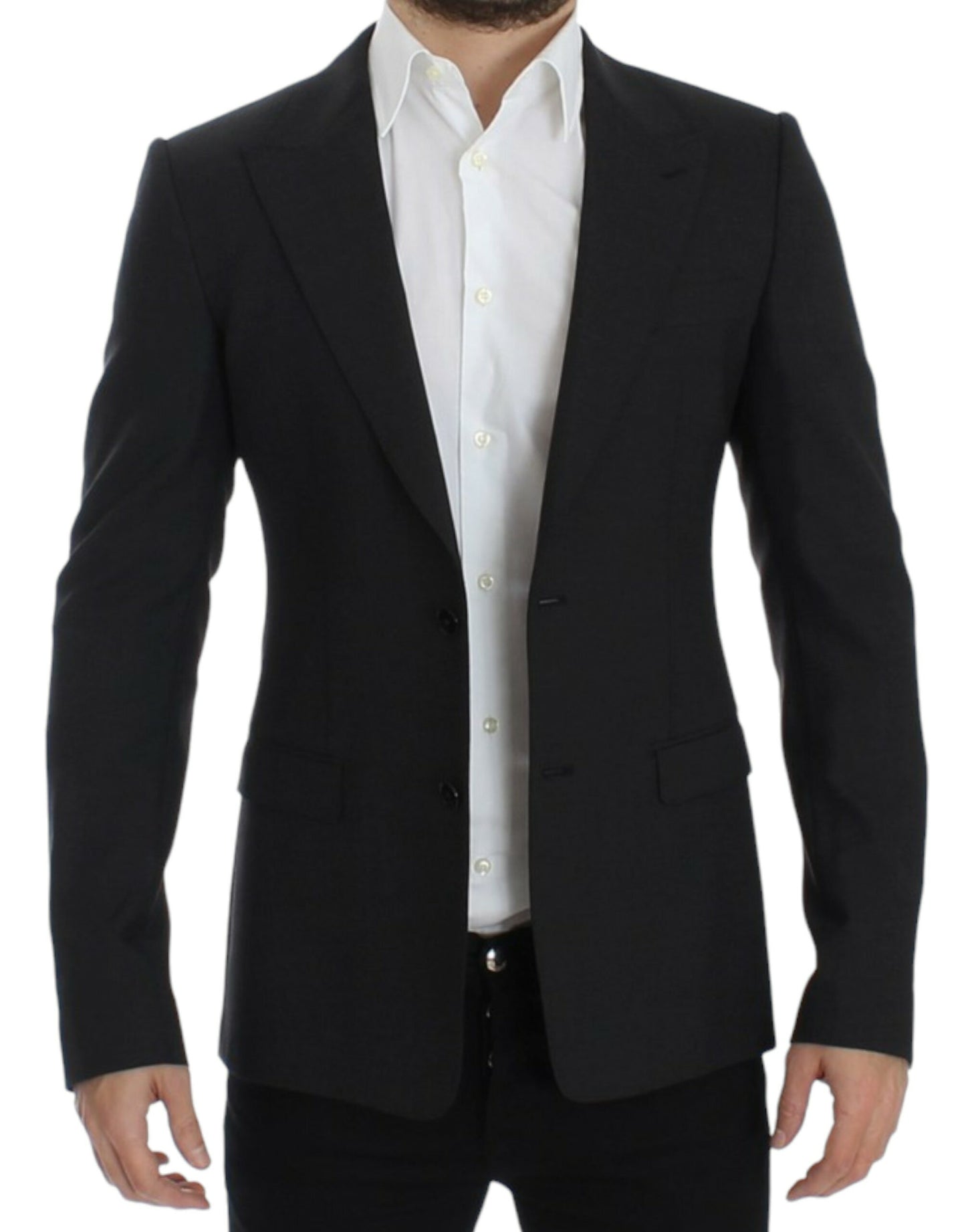 Sleek Gray Wool Slim Fit Blazer