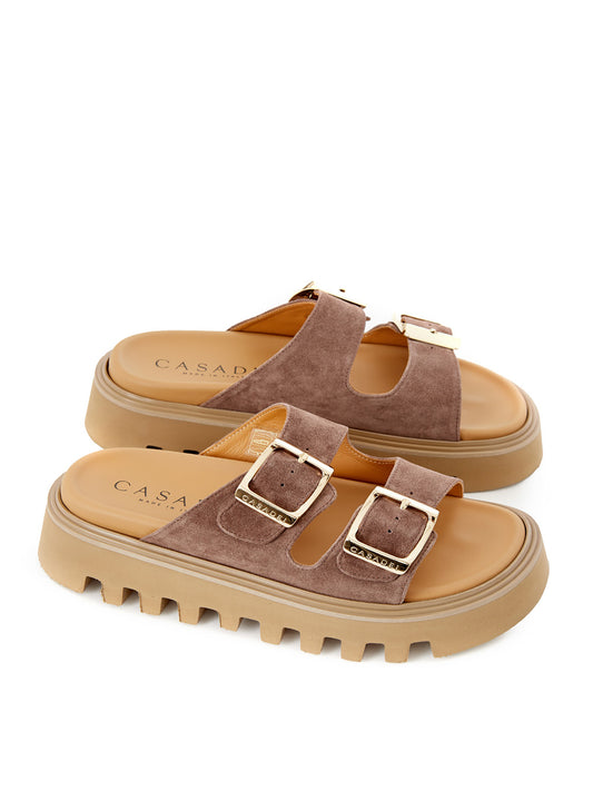 Elegant Brown Suede Sandal Slipper with Buckles