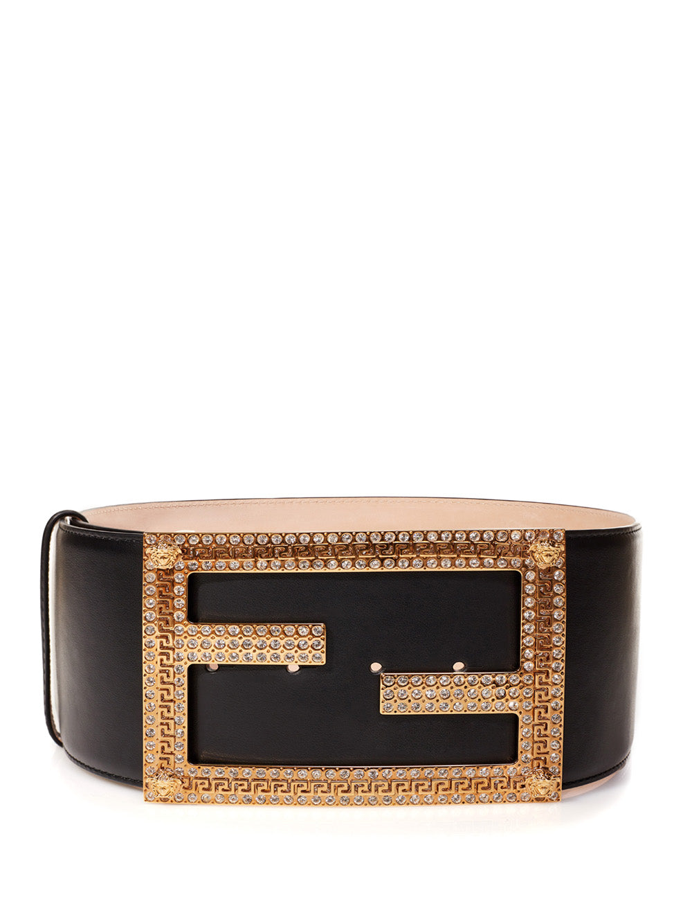 Elegant Crystal-Studded Leather Belt