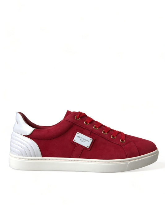 Red Suede Leather Low Top Sneakers Shoes