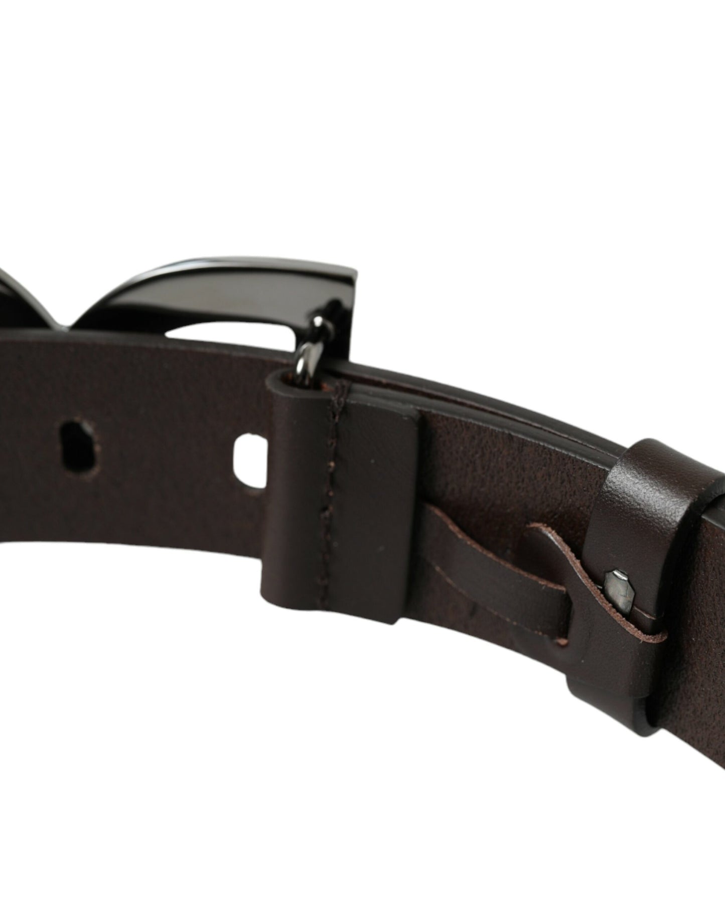 Dark Brown Leather DG Metal Buckle Belt