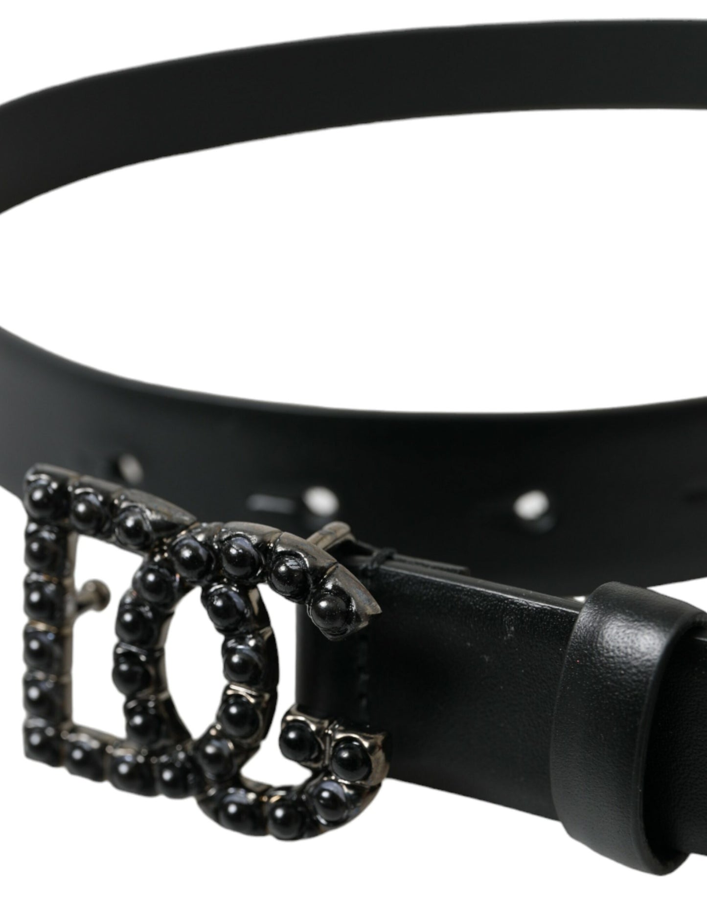 Black Calf Leather DG Crystal Buckle Belt