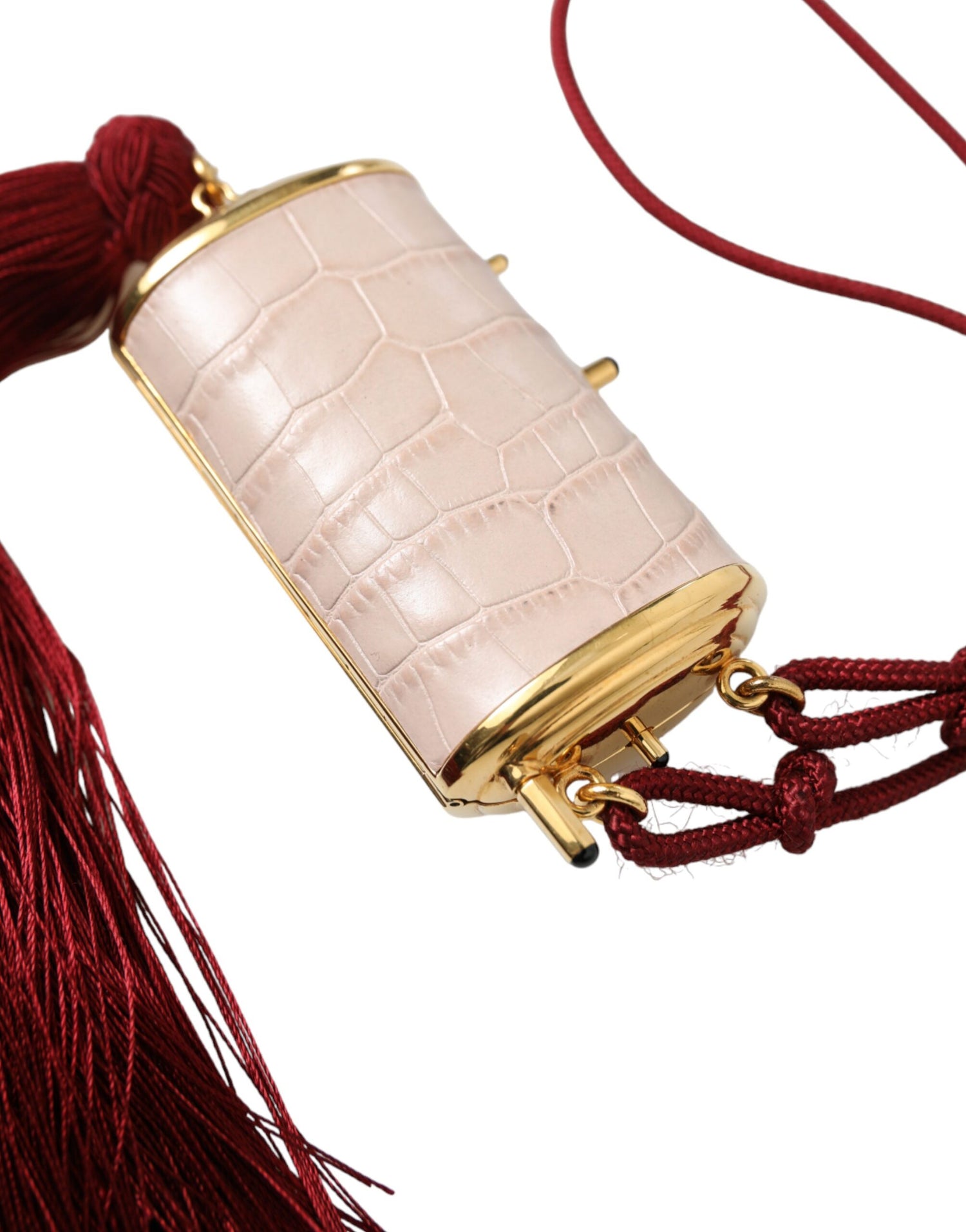 Pink Exotic Leather Mini Mirror Tassel Makeup Bag