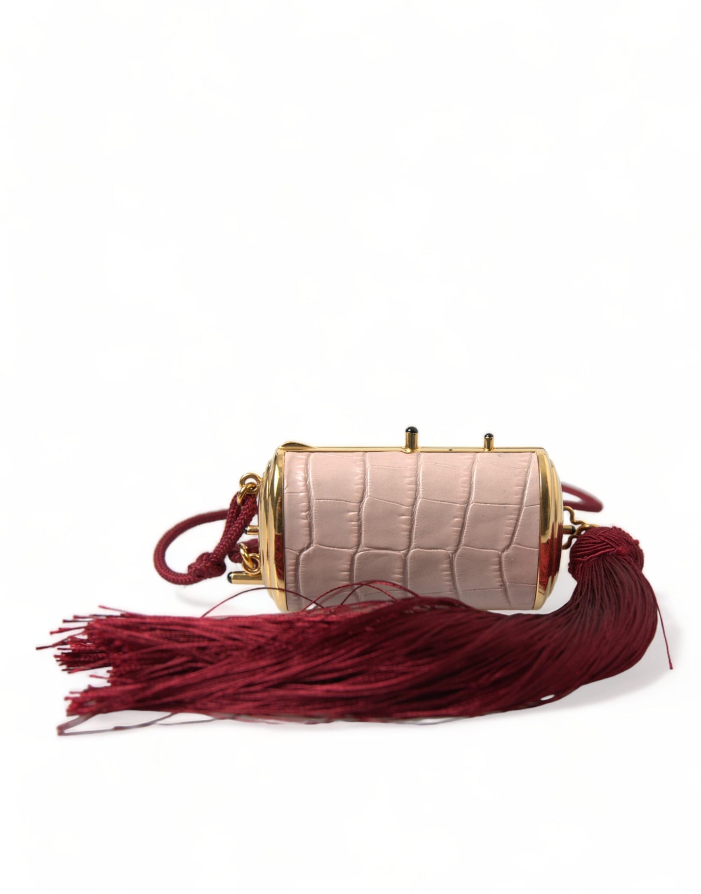 Pink Exotic Leather Mini Mirror Tassel Makeup Bag