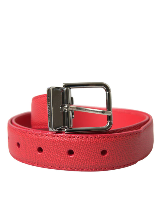 Red Calf Leather Silver Metal Buckle Belt