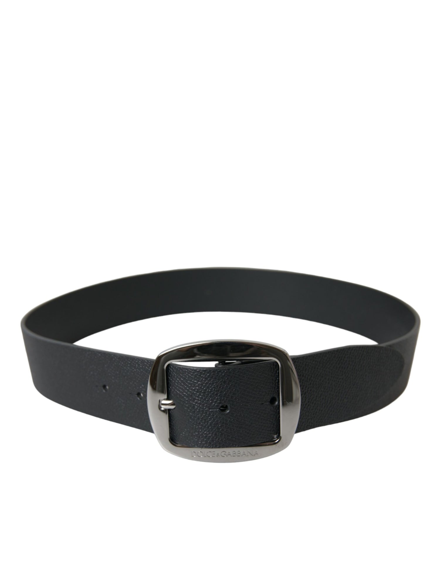 Black Calf Leather Silver Metal Buckle Belt