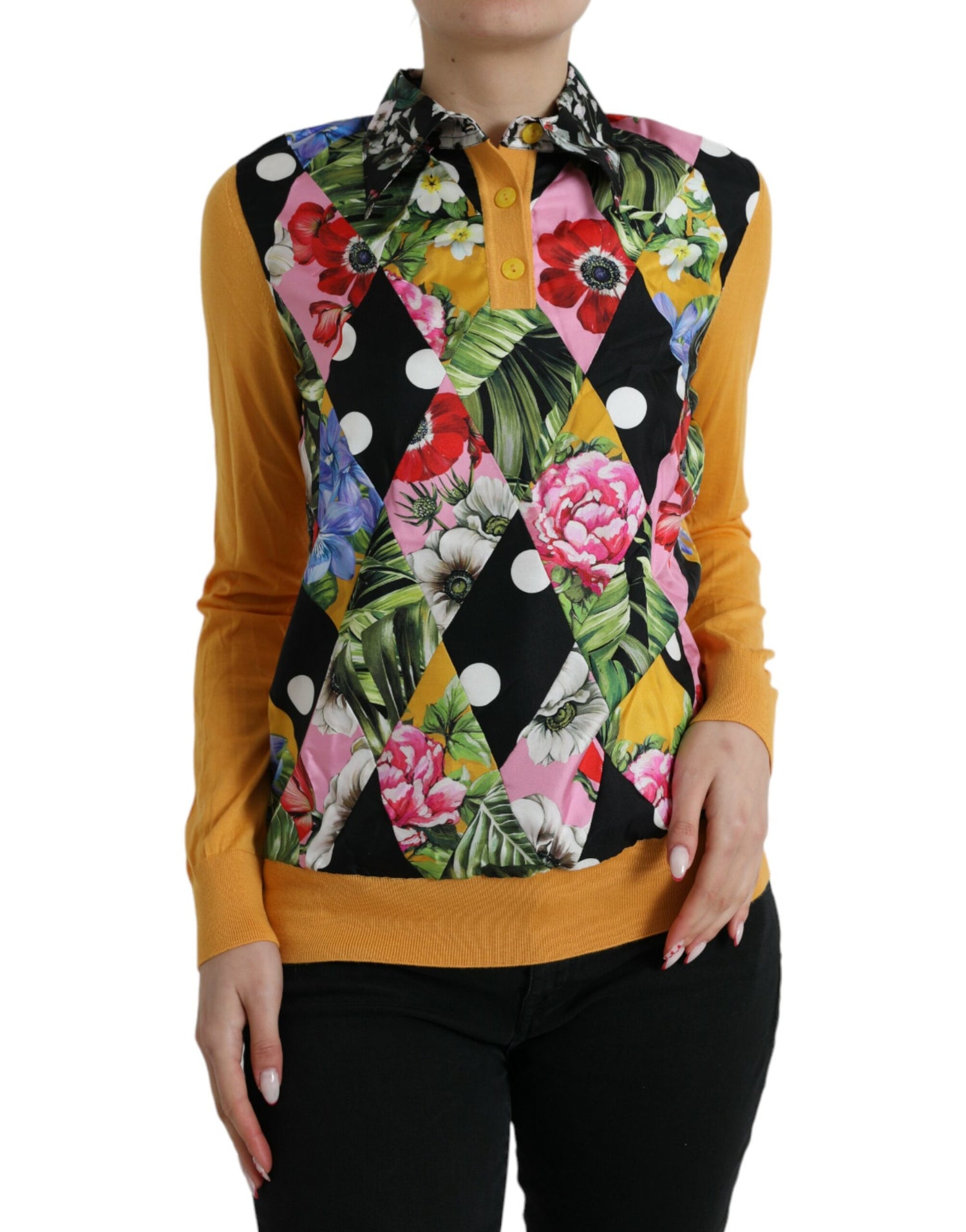 Multicolor Patchwork Cashmere Henley Sweater