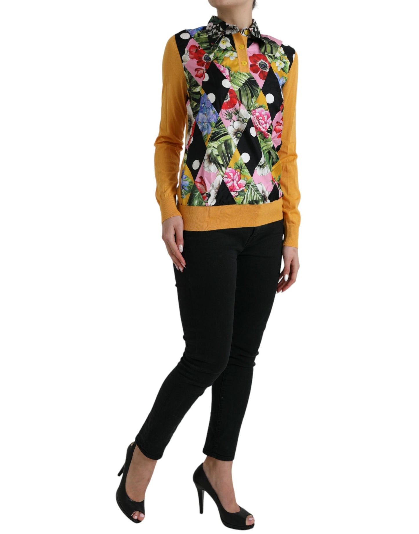 Multicolor Patchwork Cashmere Henley Sweater