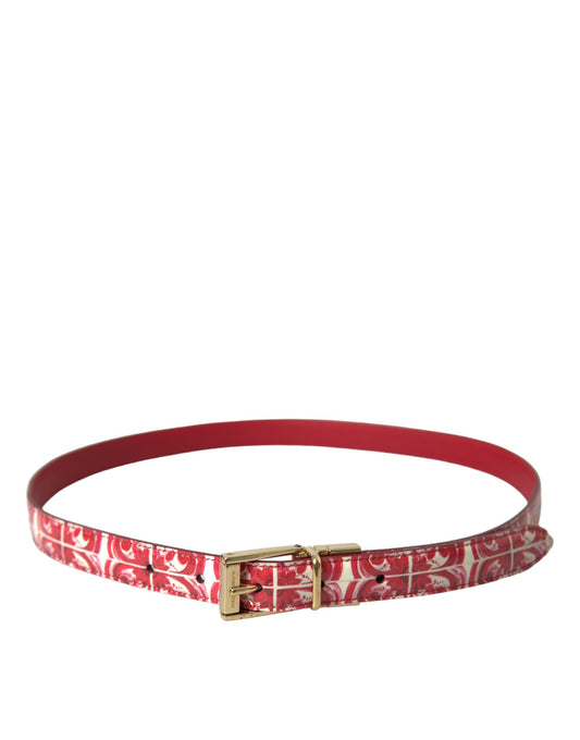 Red Sicily Leather Gold Metal Buckle Belt