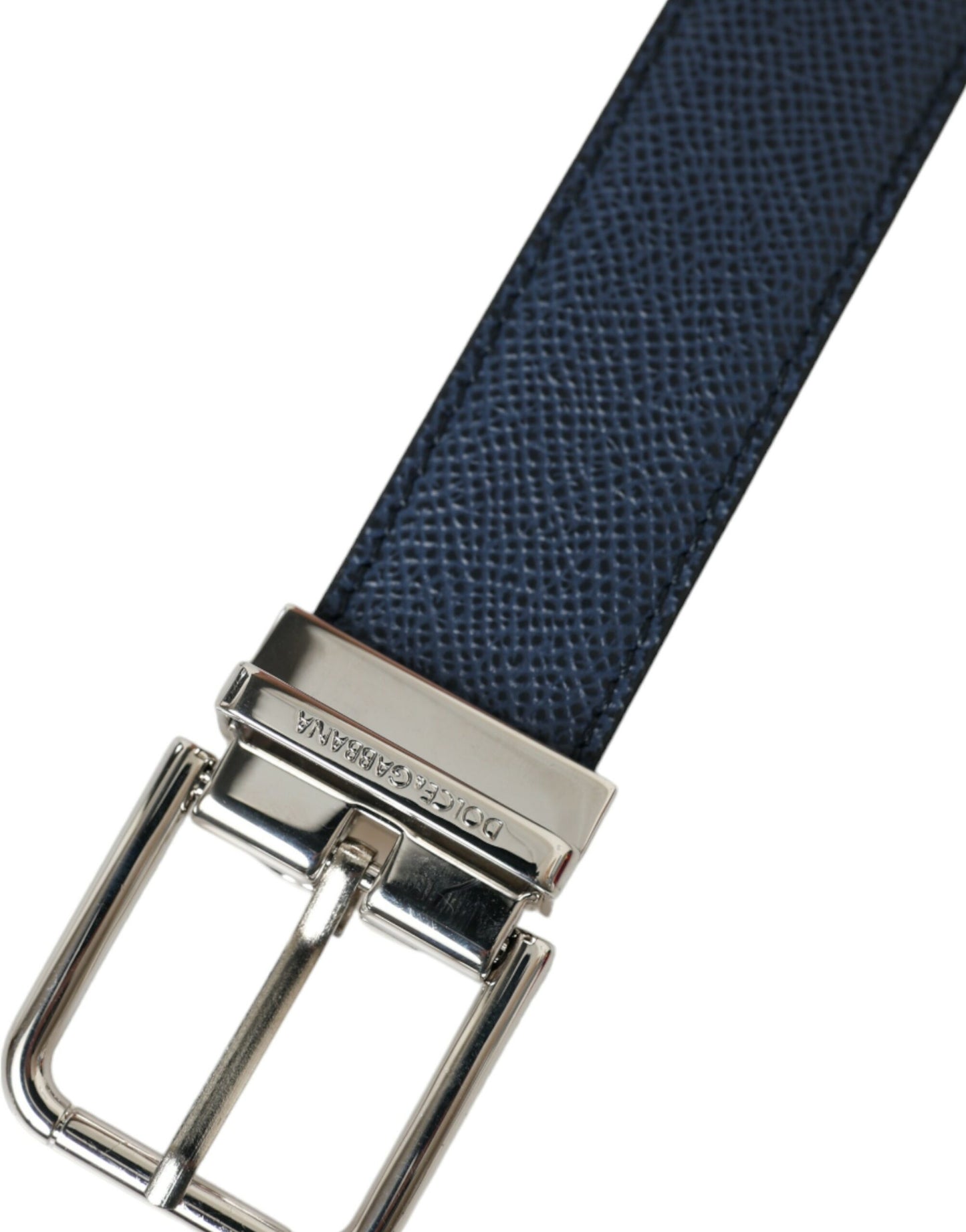 Navy Blue Leather Silver Metal Buckle Belt