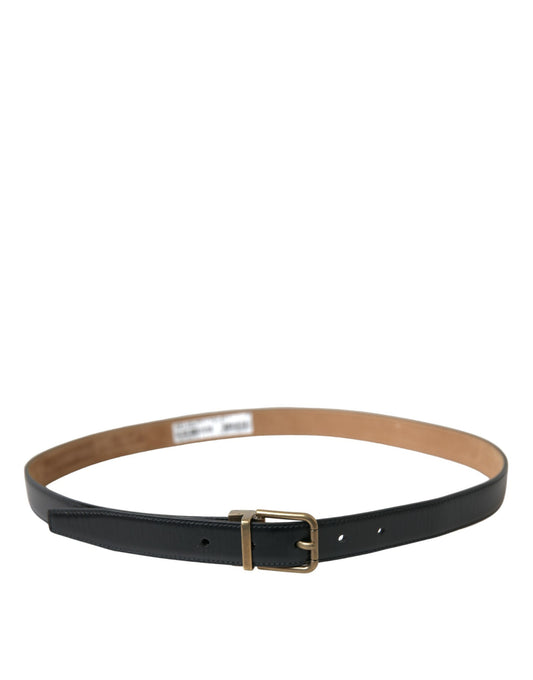 Black Calf Leather Gold Metal Buckle Belt