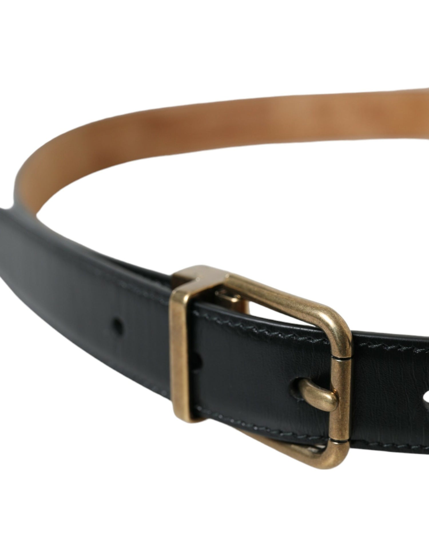 Black Calf Leather Gold Metal Buckle Belt