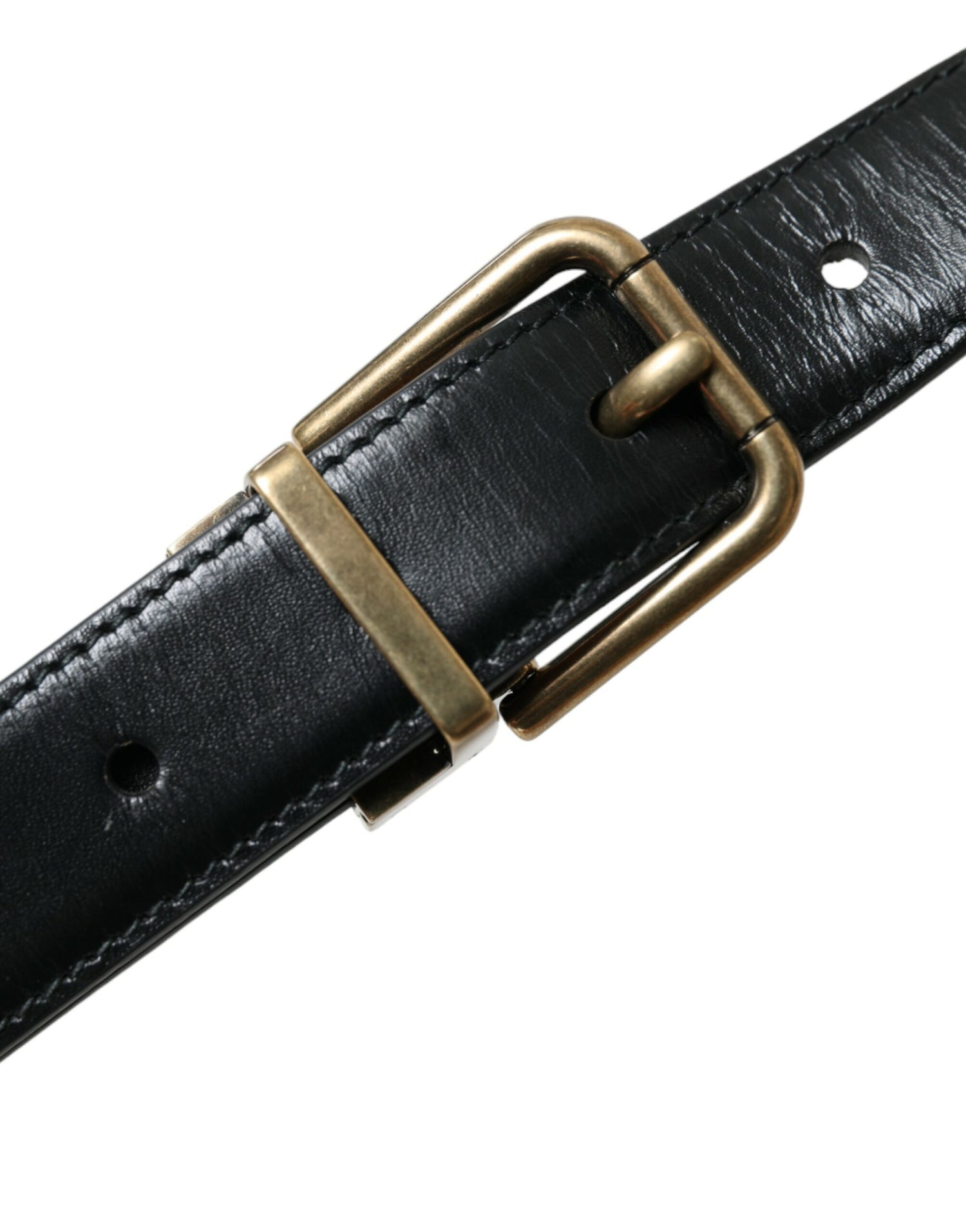 Black Calf Leather Gold Metal Buckle Belt