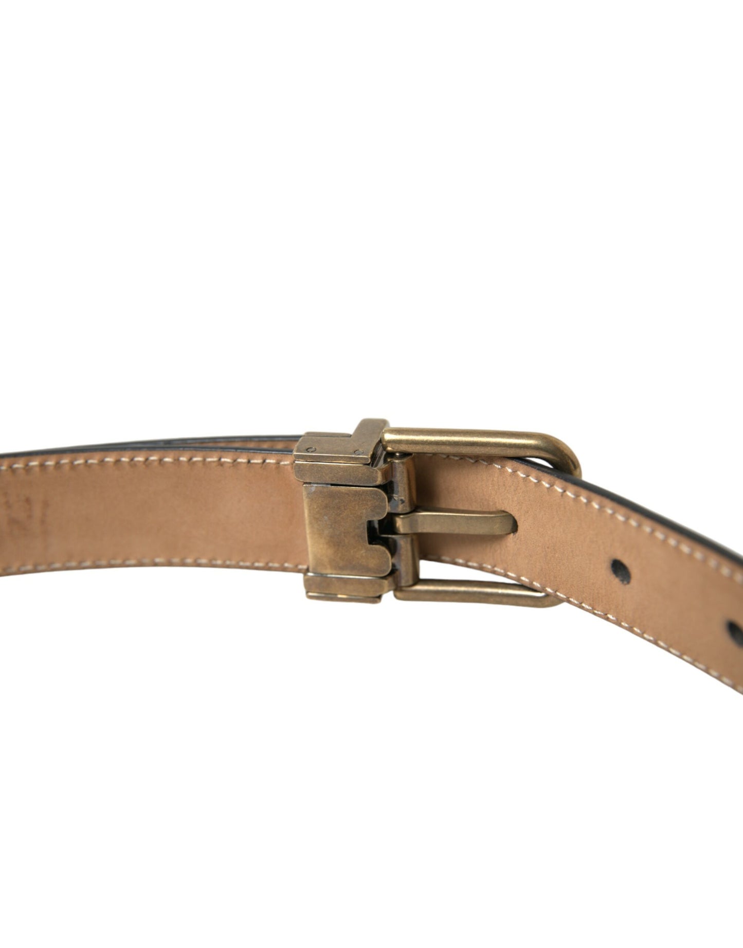 Black Calf Leather Gold Metal Buckle Belt