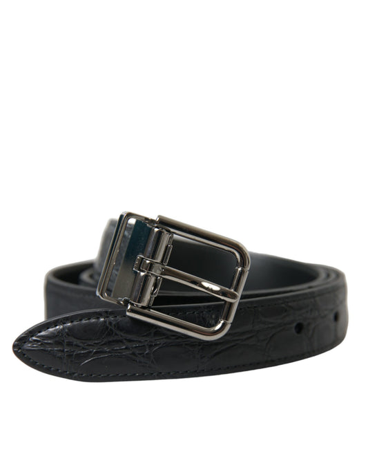 Black Leather Silver Metal Buckle Belt