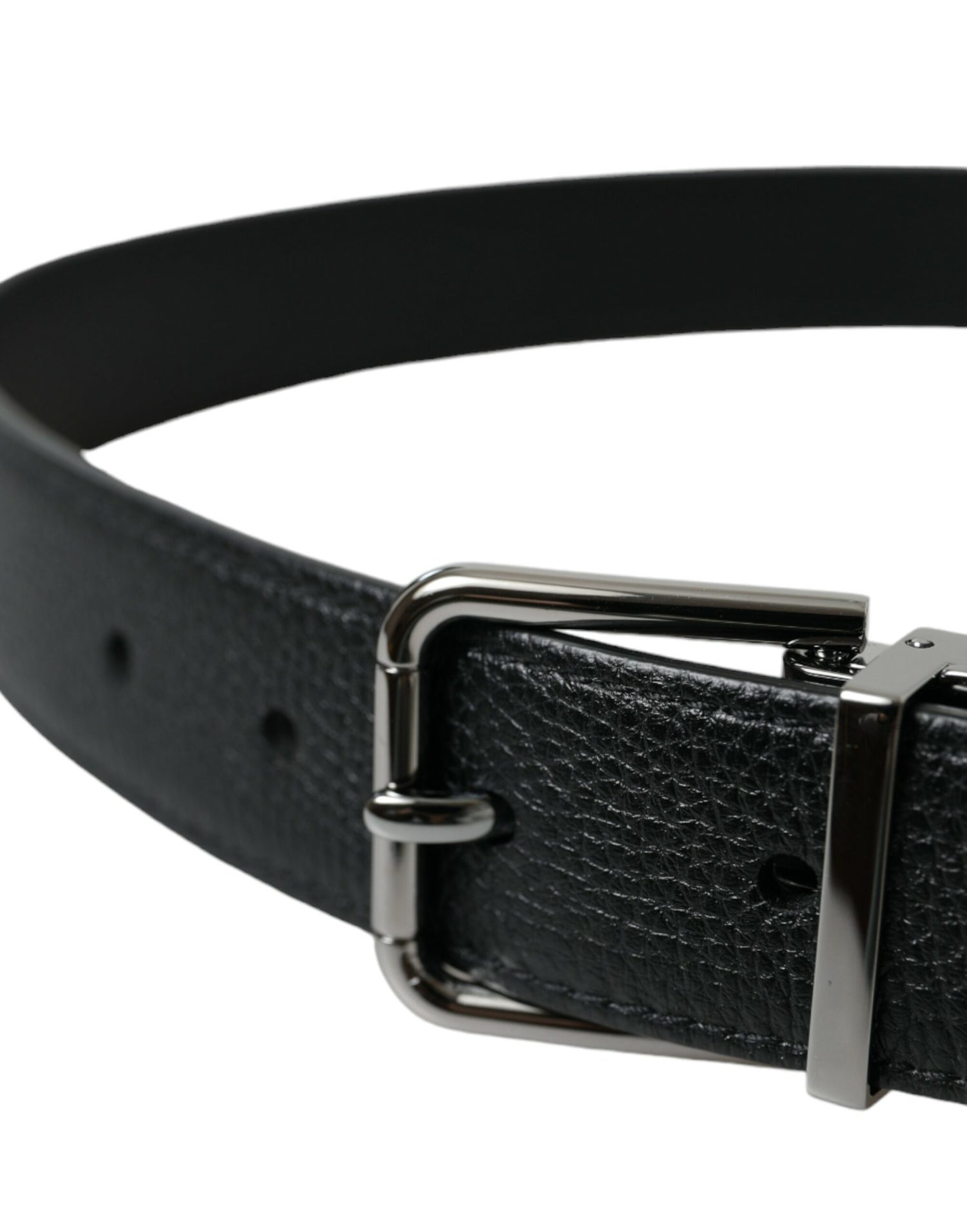 Black Leather Reversible Silver Buckle Belt