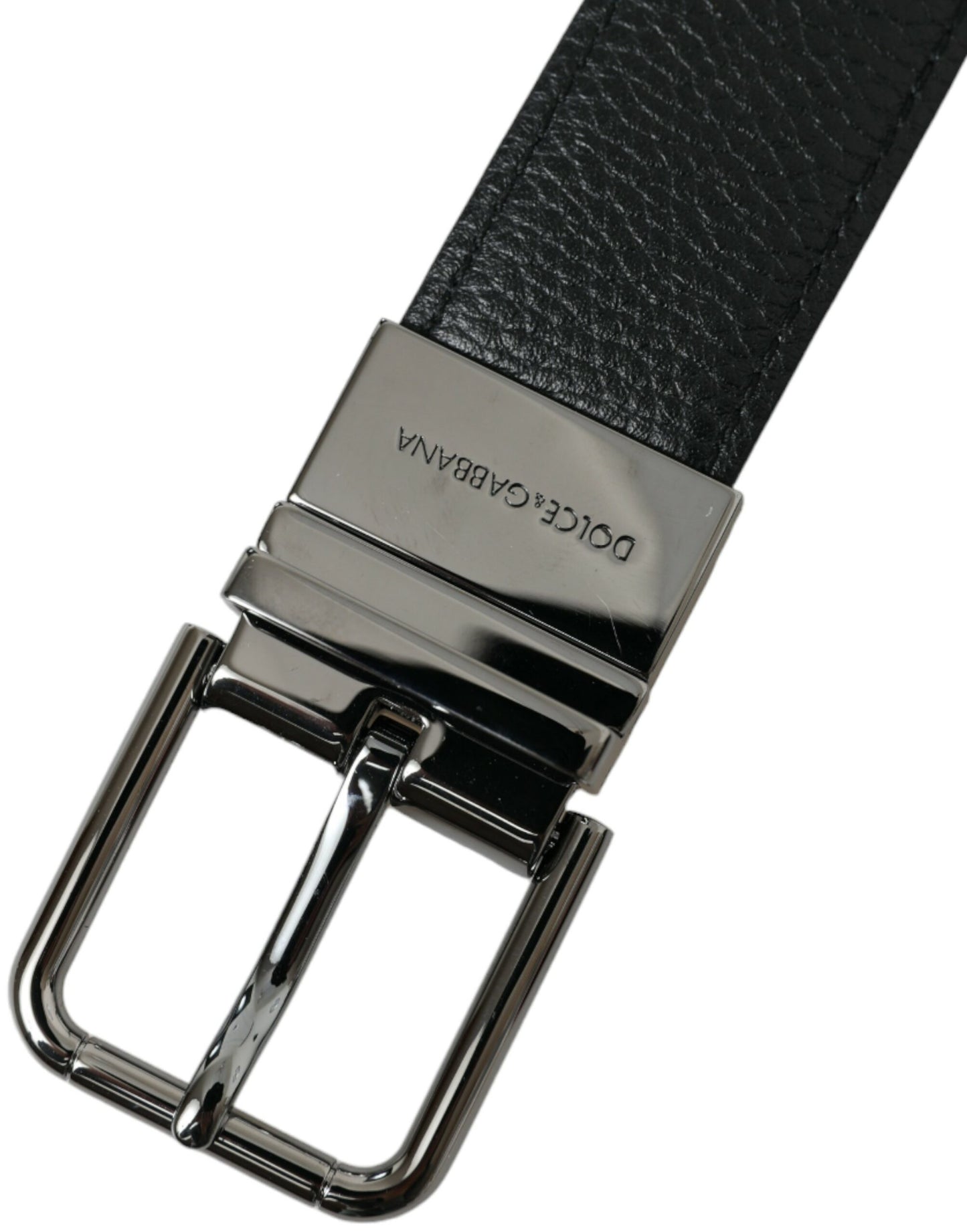 Black Leather Reversible Silver Buckle Belt