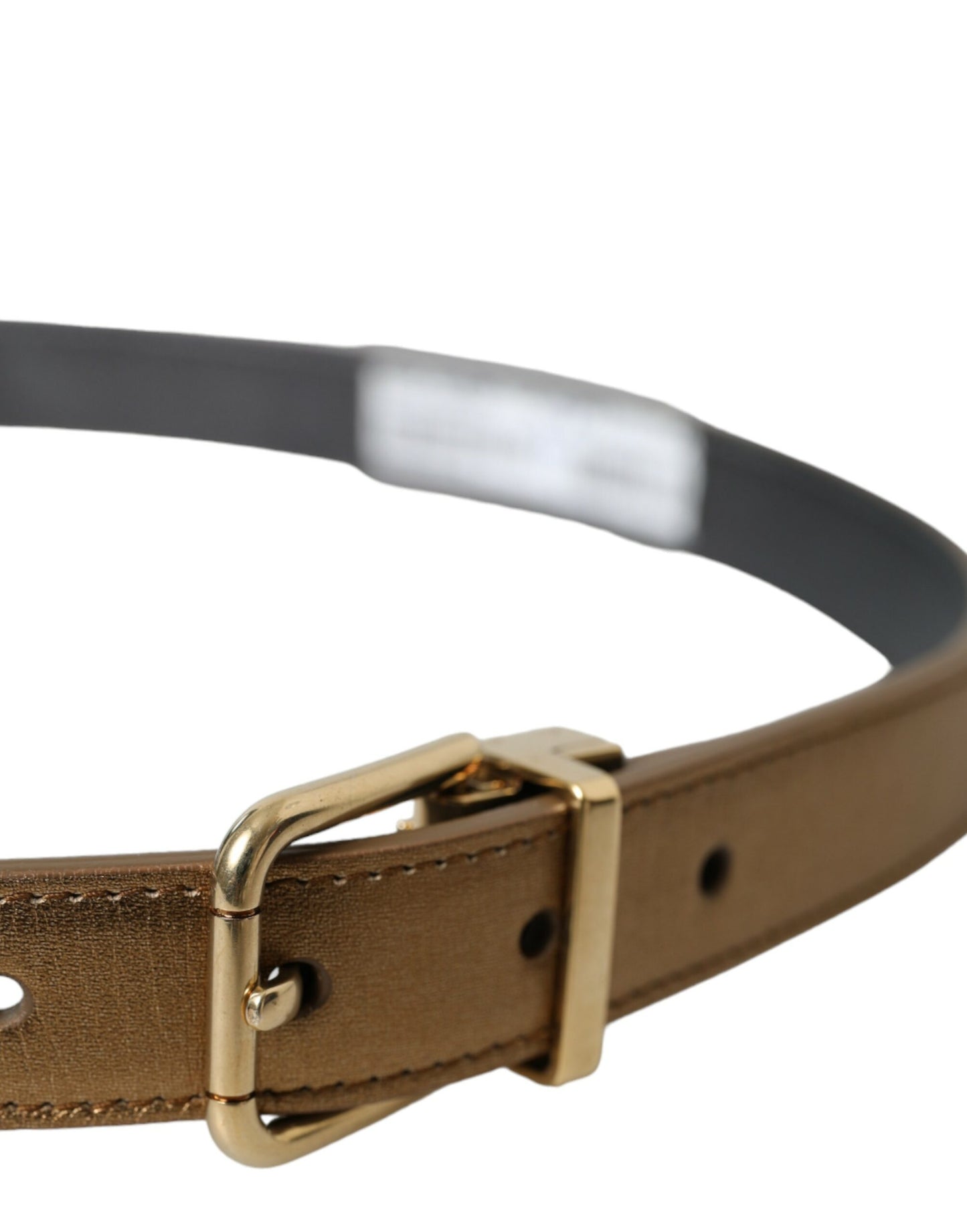 Metallic Gold Calf Leather Metal Buckle Belt