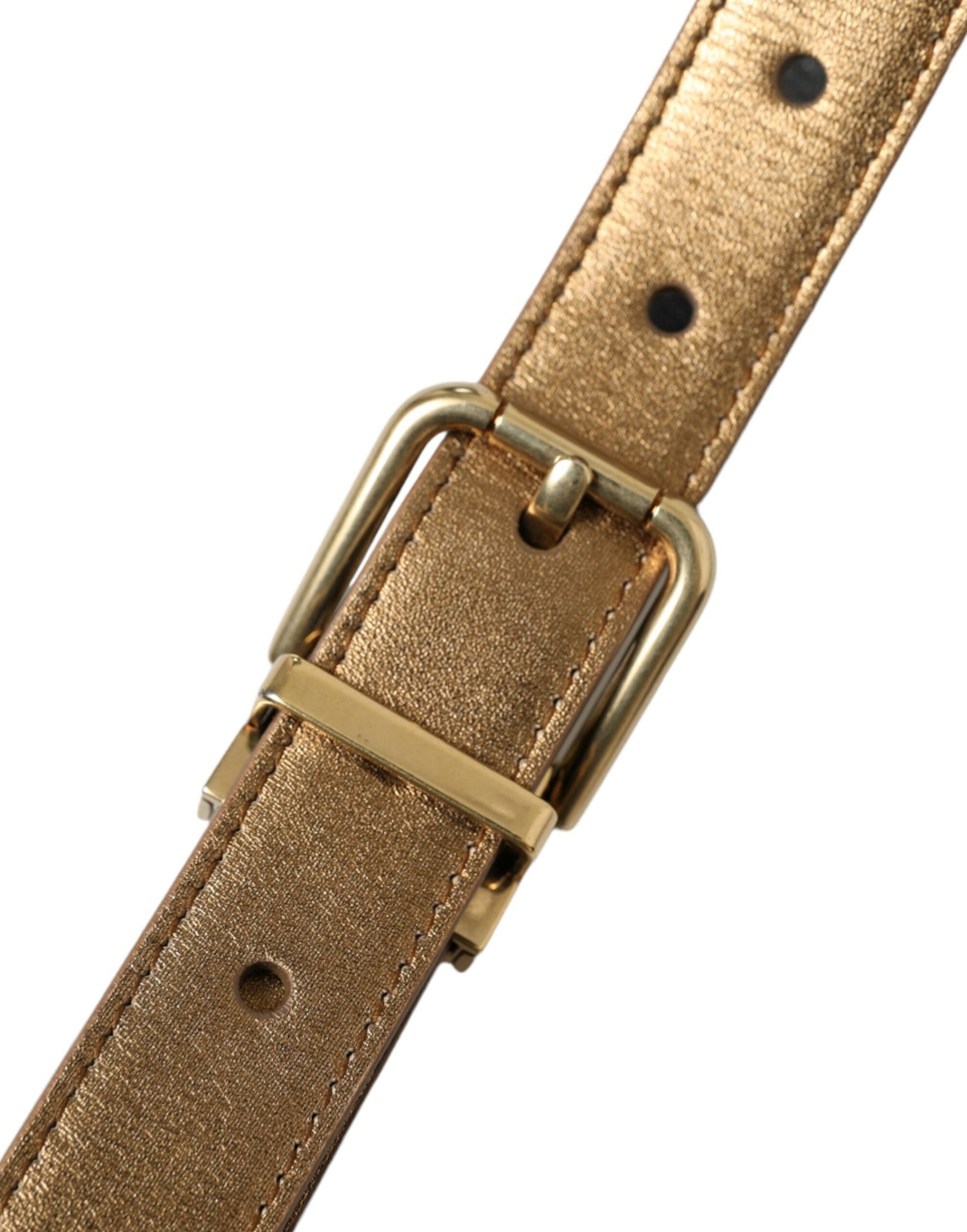 Metallic Gold Calf Leather Metal Buckle Belt