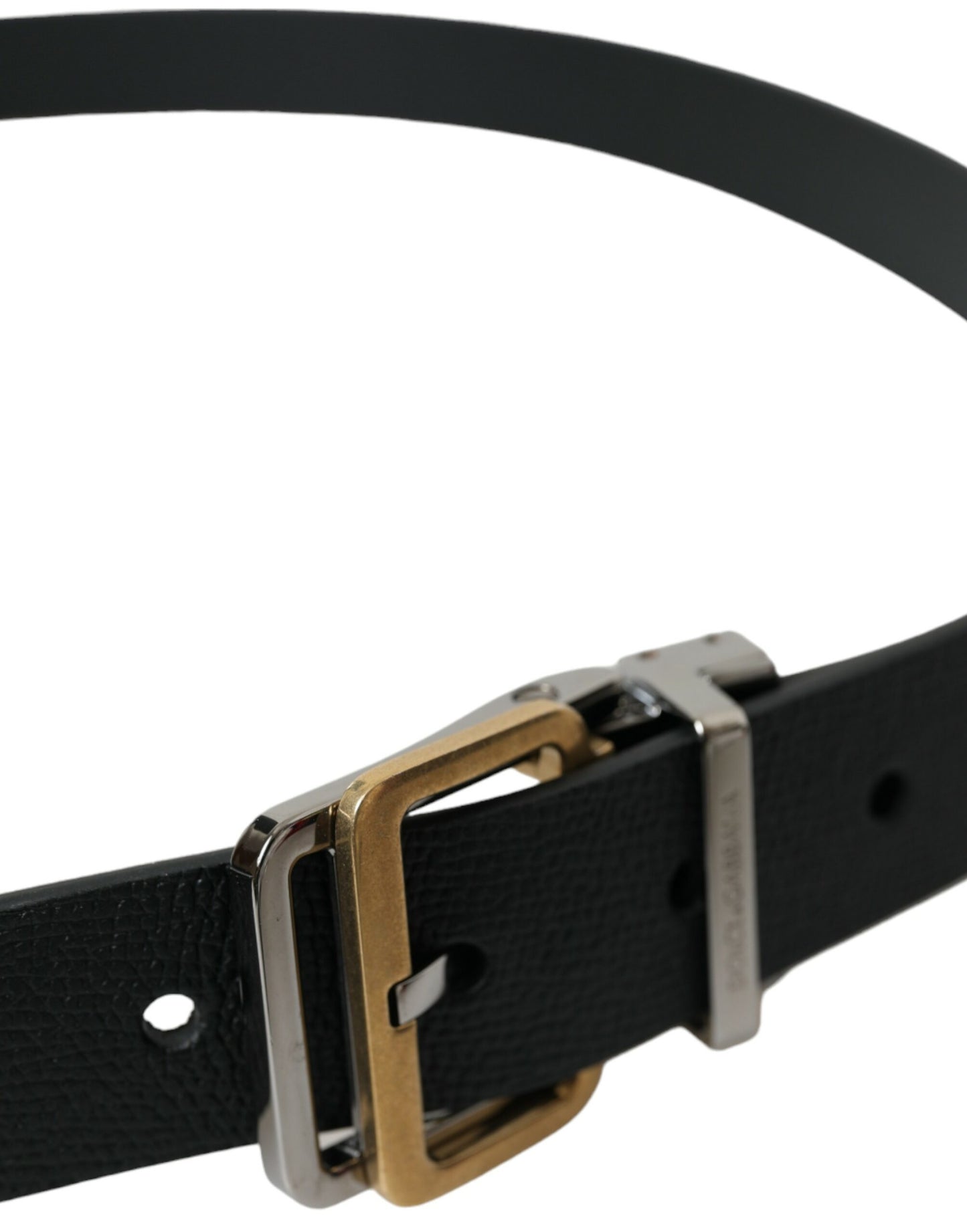 Black Leather Gold Silver Metal Buckle Belt