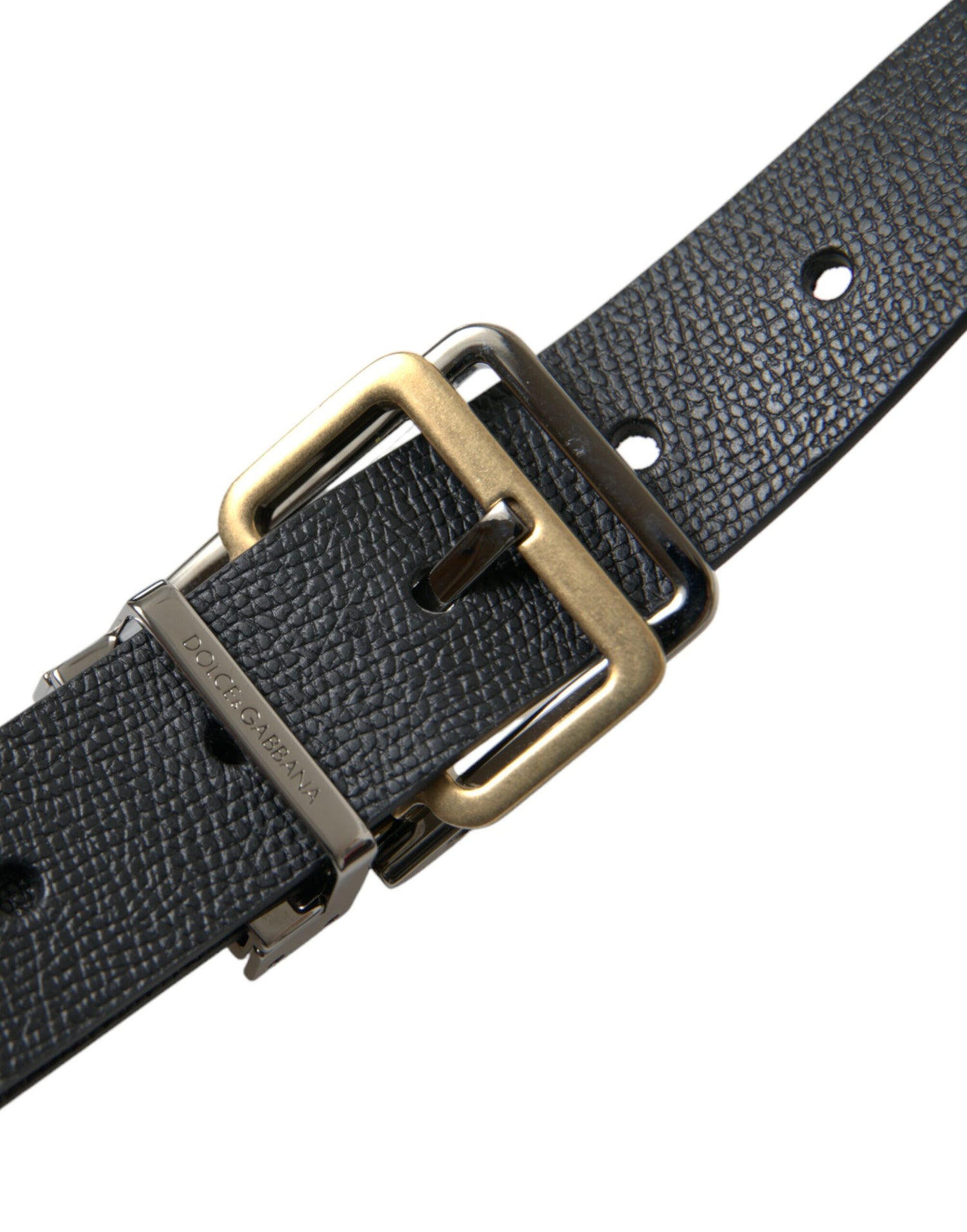 Black Leather Gold Silver Metal Buckle Belt