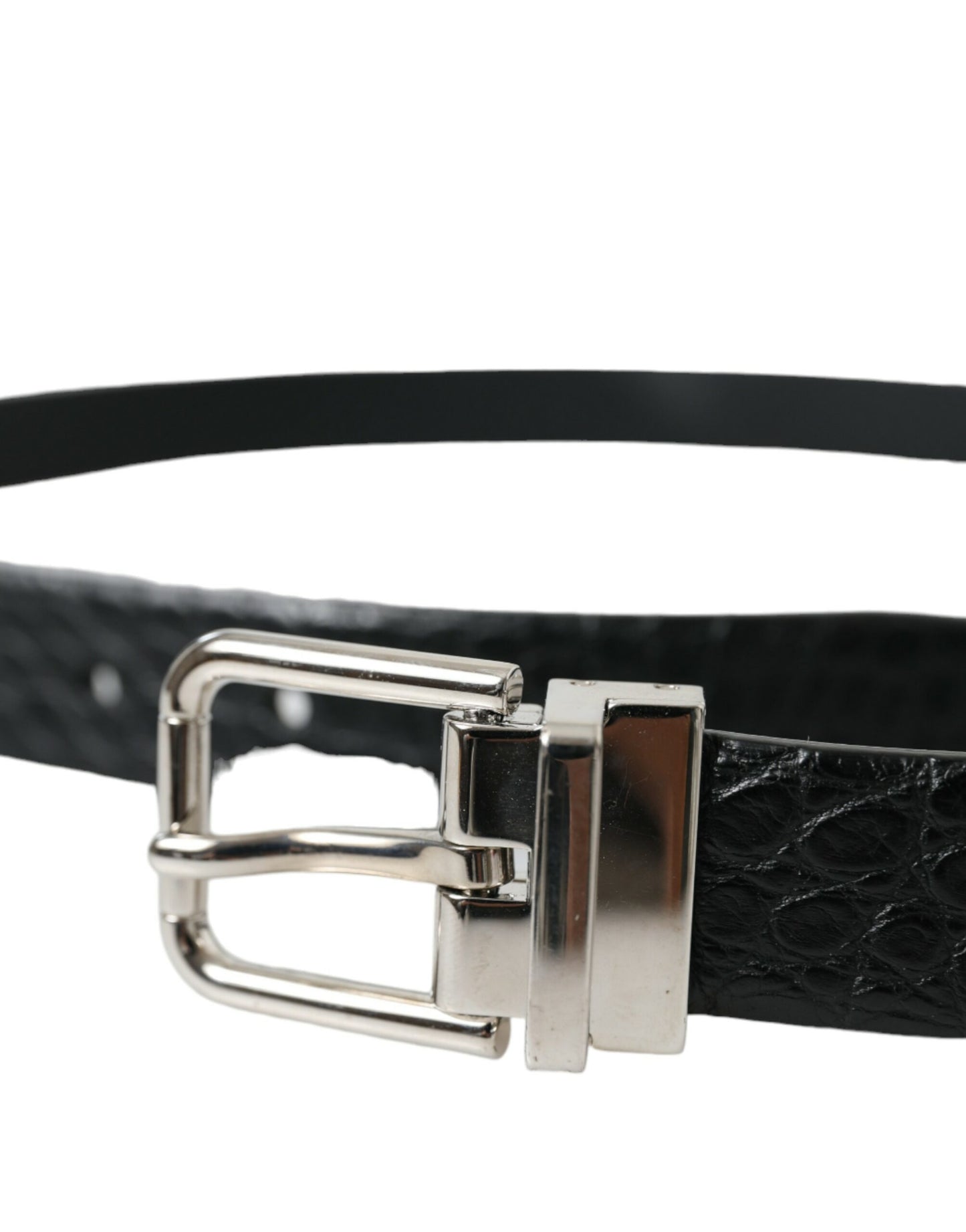 Black Alligator Leather Silver Buckle Belt