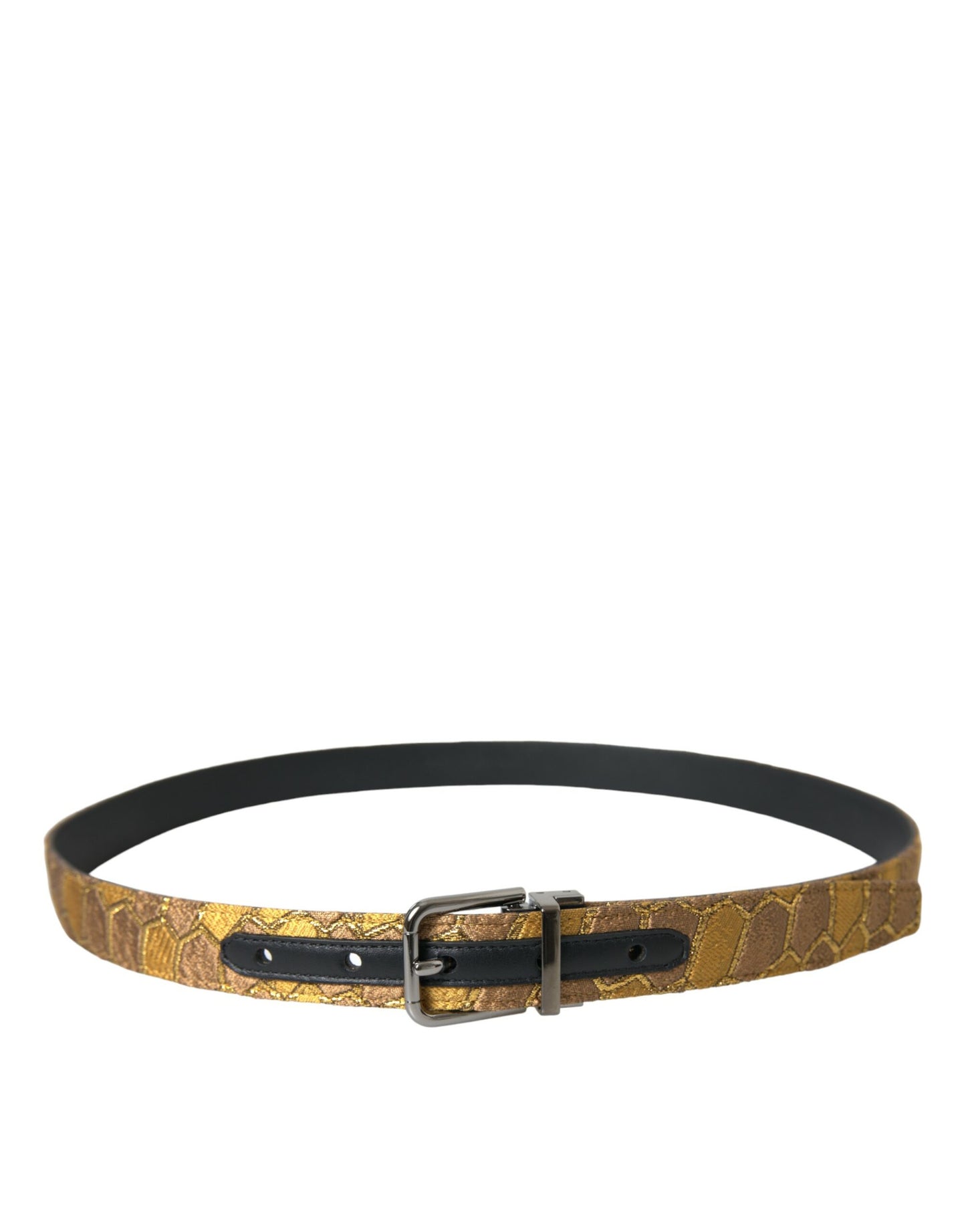 Gold Leather Jacquard Silver Metal Buckle Belt