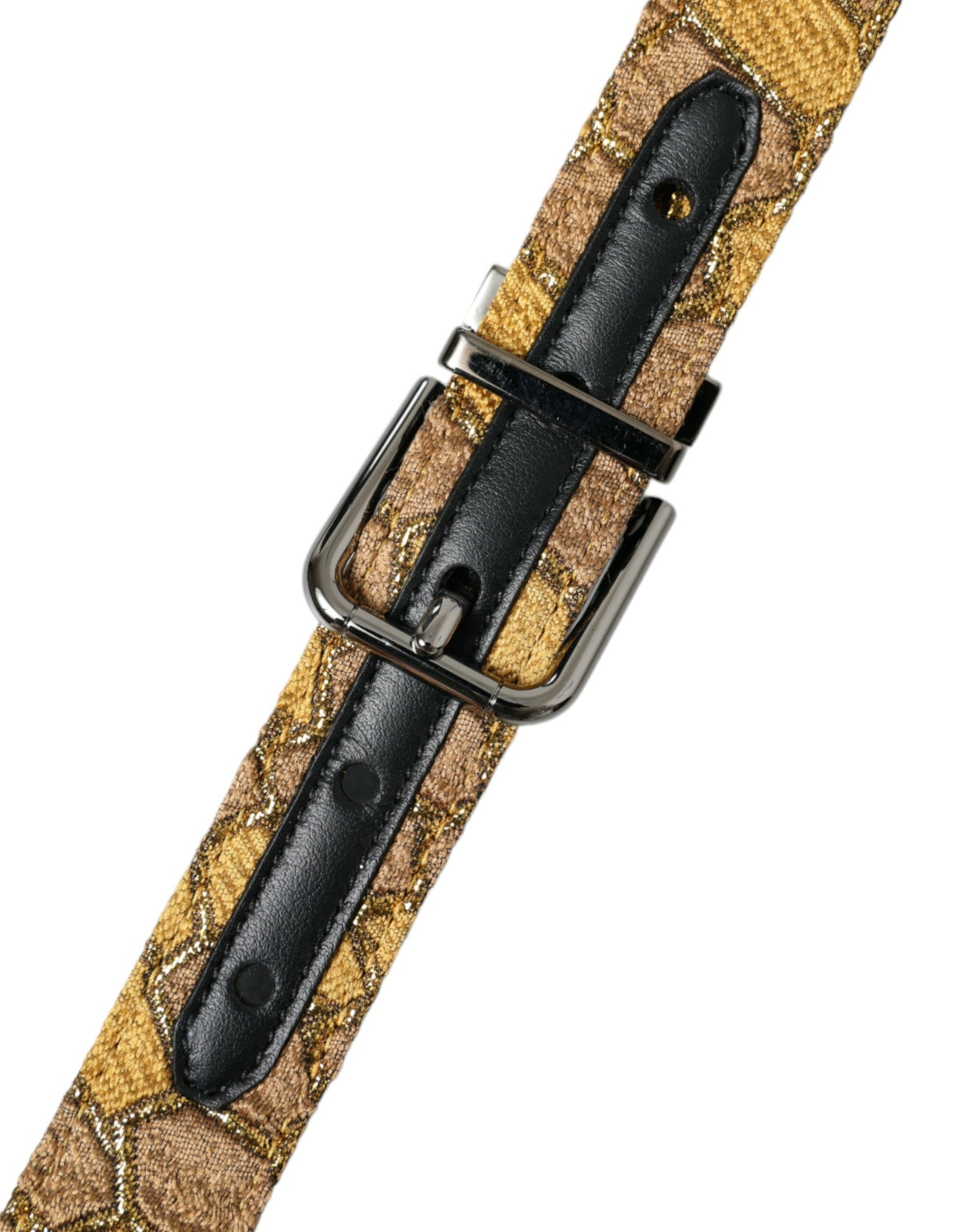 Gold Leather Jacquard Silver Metal Buckle Belt