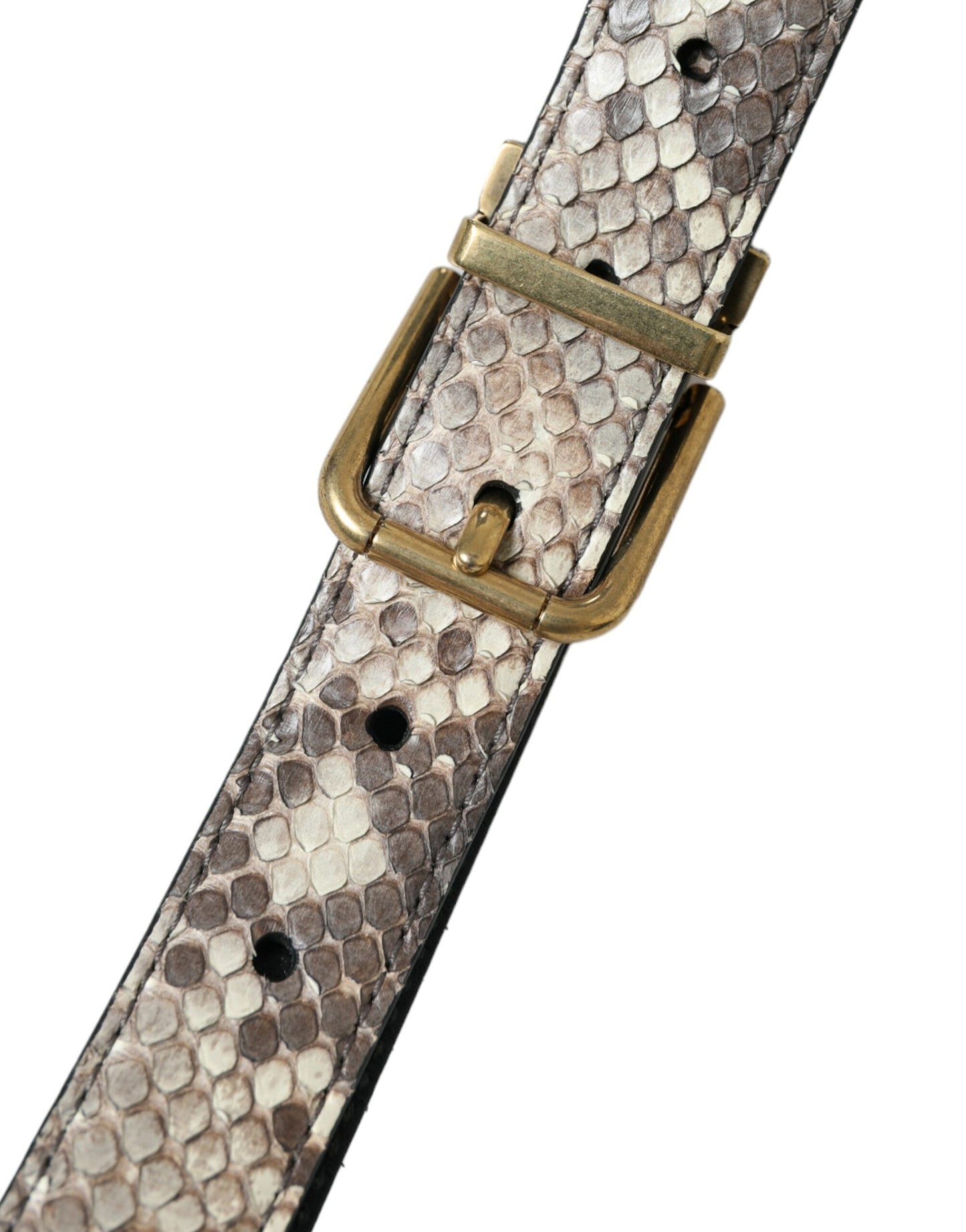 Brown Python Leather Gold Metal Buckle Belt