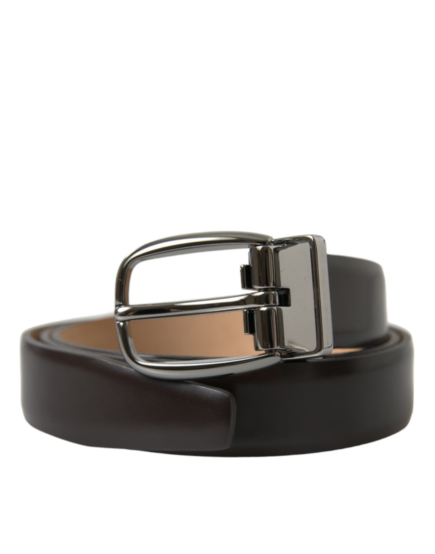 Dark Brown Leather Silver Metal Buckle Belt