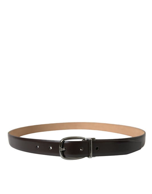 Dark Brown Leather Silver Metal Buckle Belt