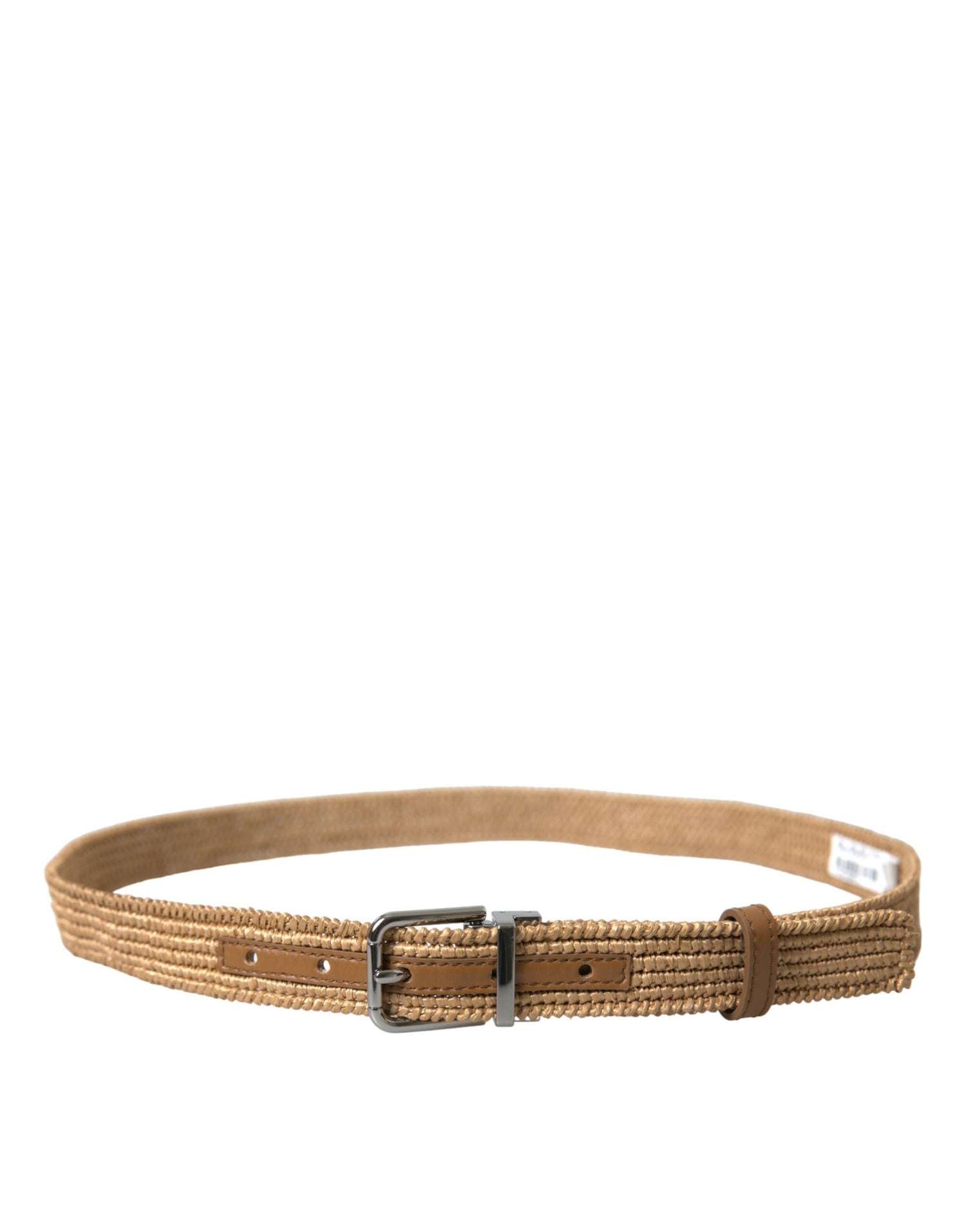 Beige Raffia Braided Silver Metal Buckle Belt