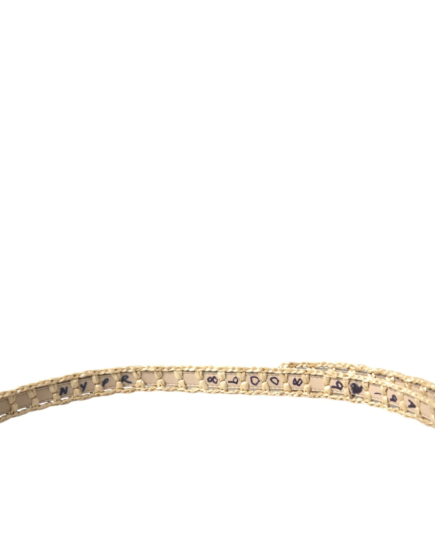 Beige Raffia Leather Metal Buckle Belt