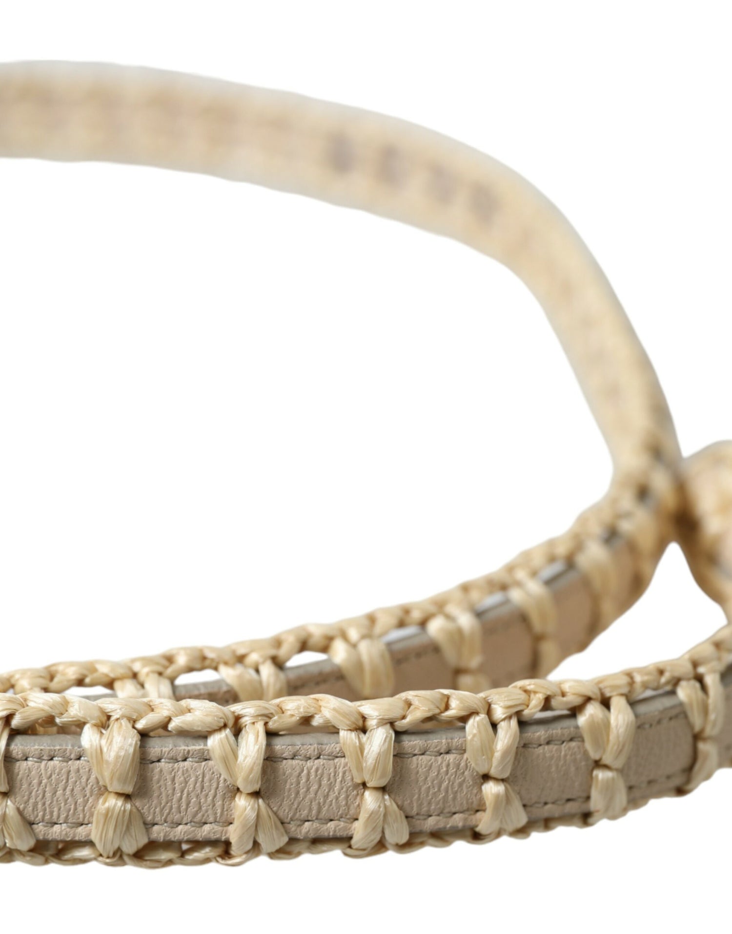 Beige Raffia Leather Metal Buckle Belt