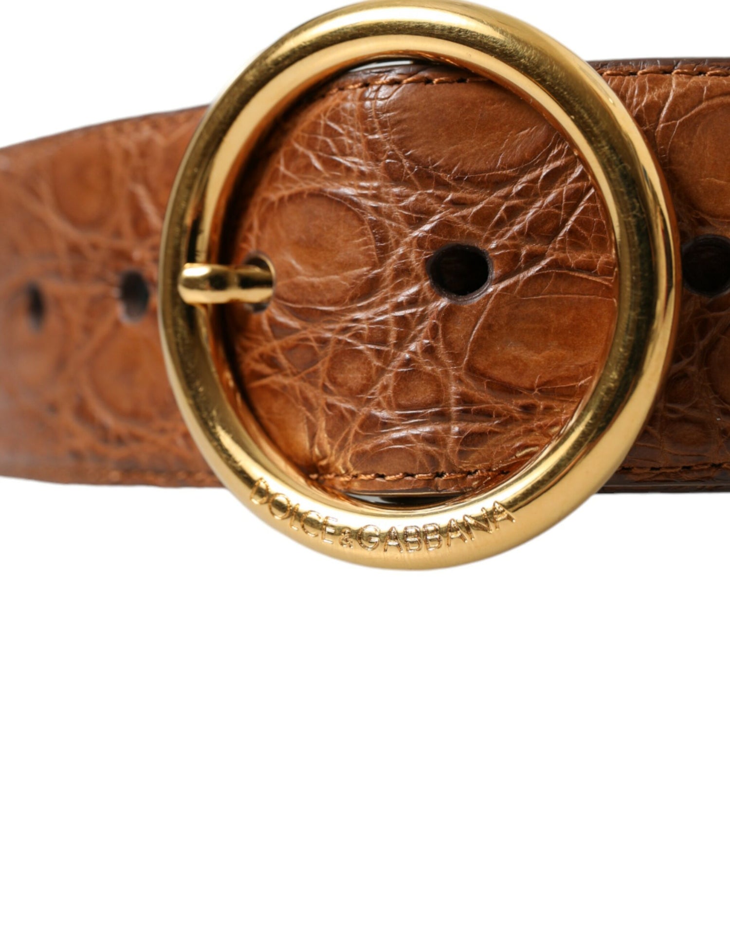 Brown Exotic Leather Round Buckle Belt