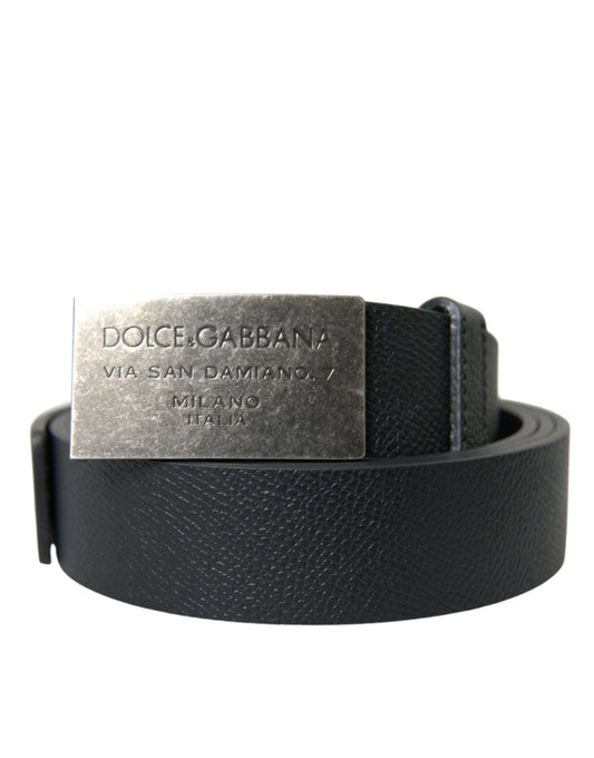 Black Leather Silver Rectangle Buckle Belt