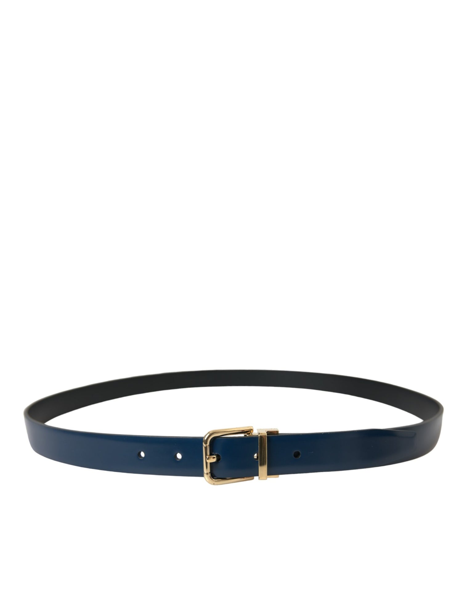 Blue Calf Leather Gold Metal Buckle Belt