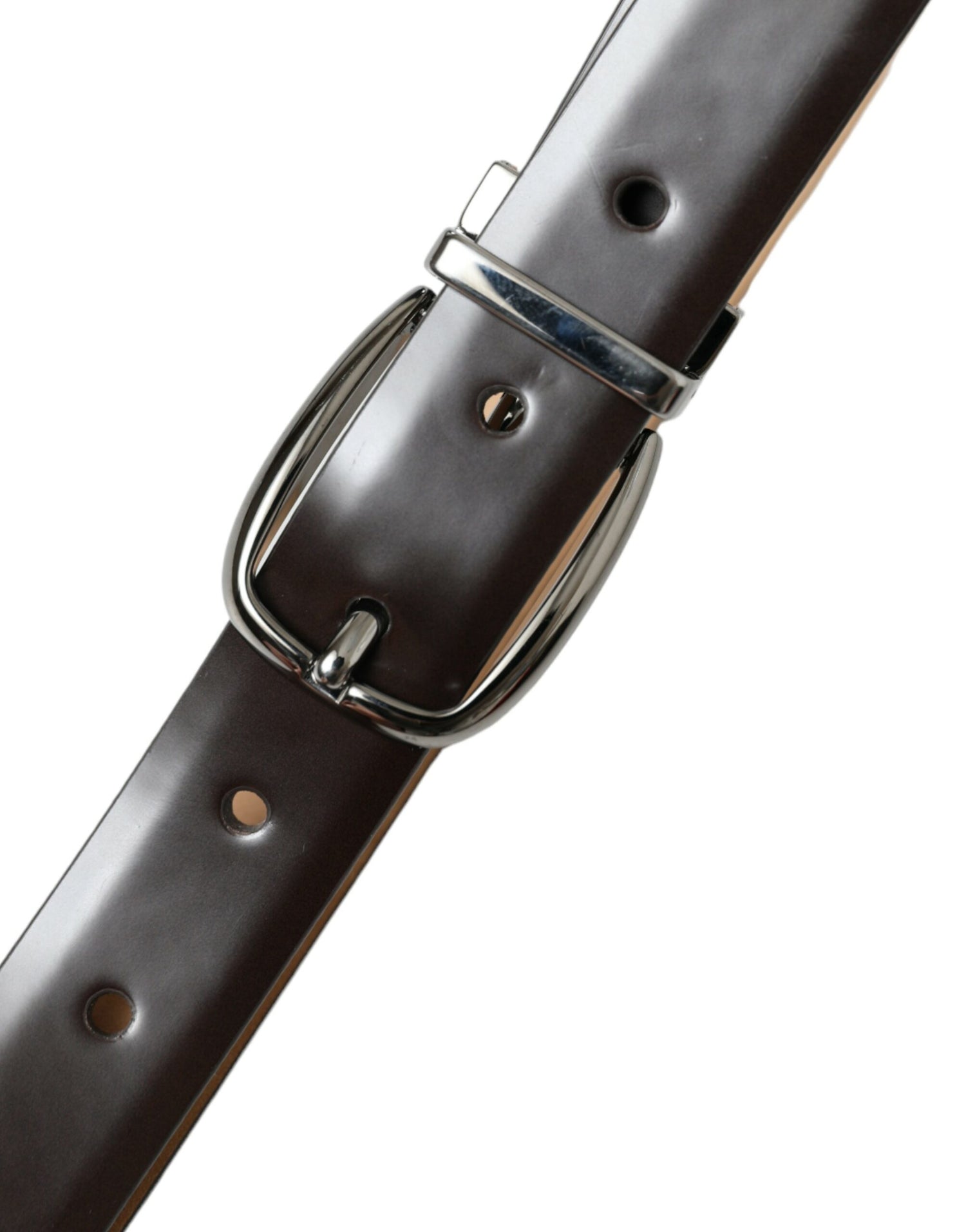 Dark Brown Leather Silver Metal Buckle Belt