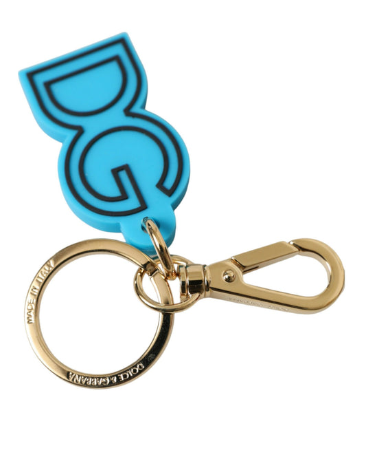 Blue Rubber Gold Tone Metal DG Logo Keyring Keychain