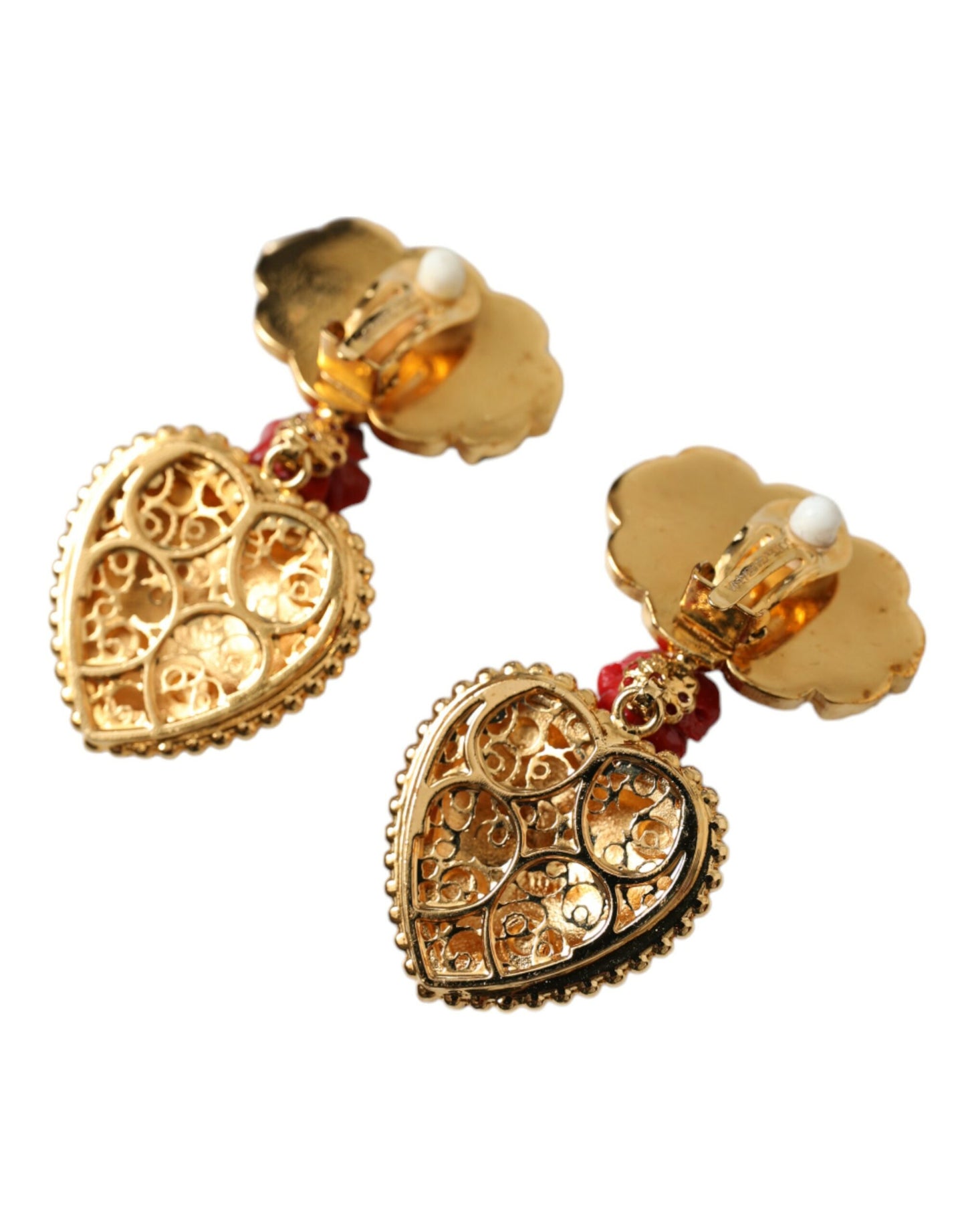 Gold Brass BOOM Cartoon Heart Crystal Clip-On Earrings