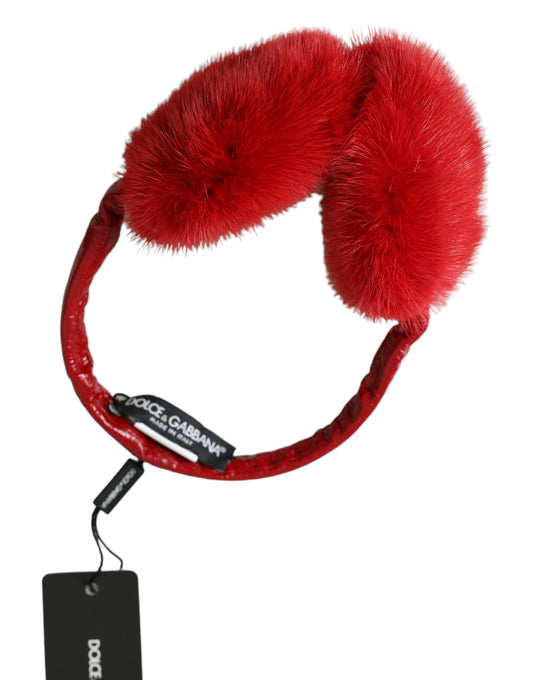 Red Mink Fur Winter Warmer Headband Ear Muffs