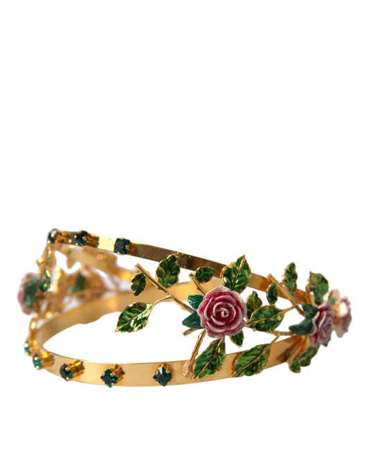 Gold Brass Roses Crystal Embellished Headband Diadem