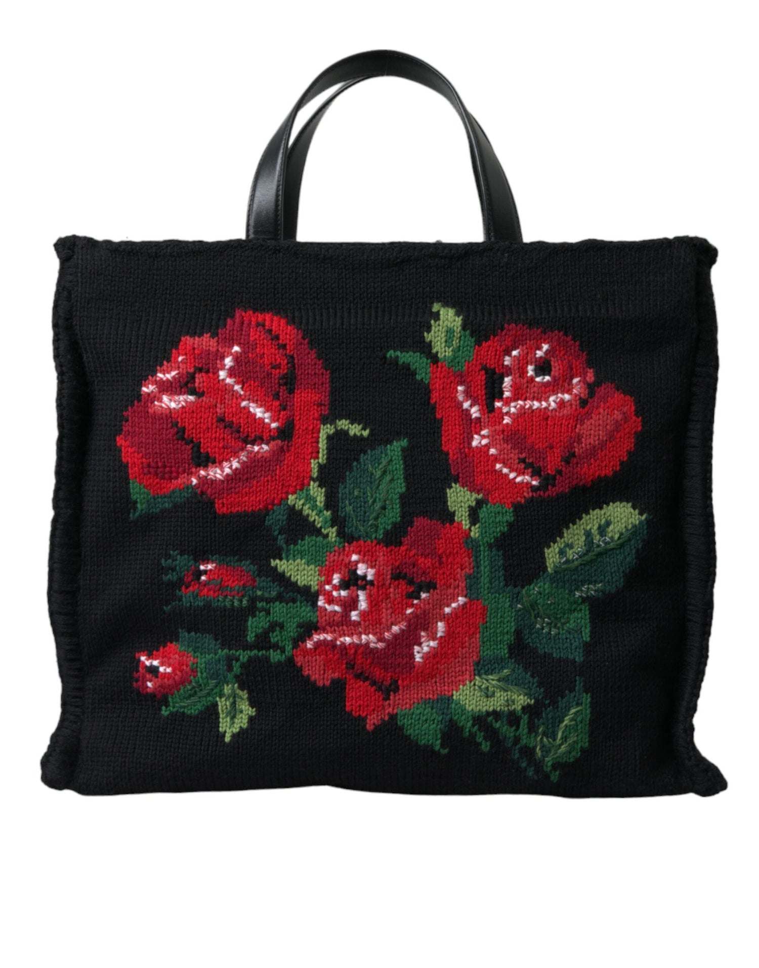 Black Cashmere Rose Embroidery Shopping Tote Bag