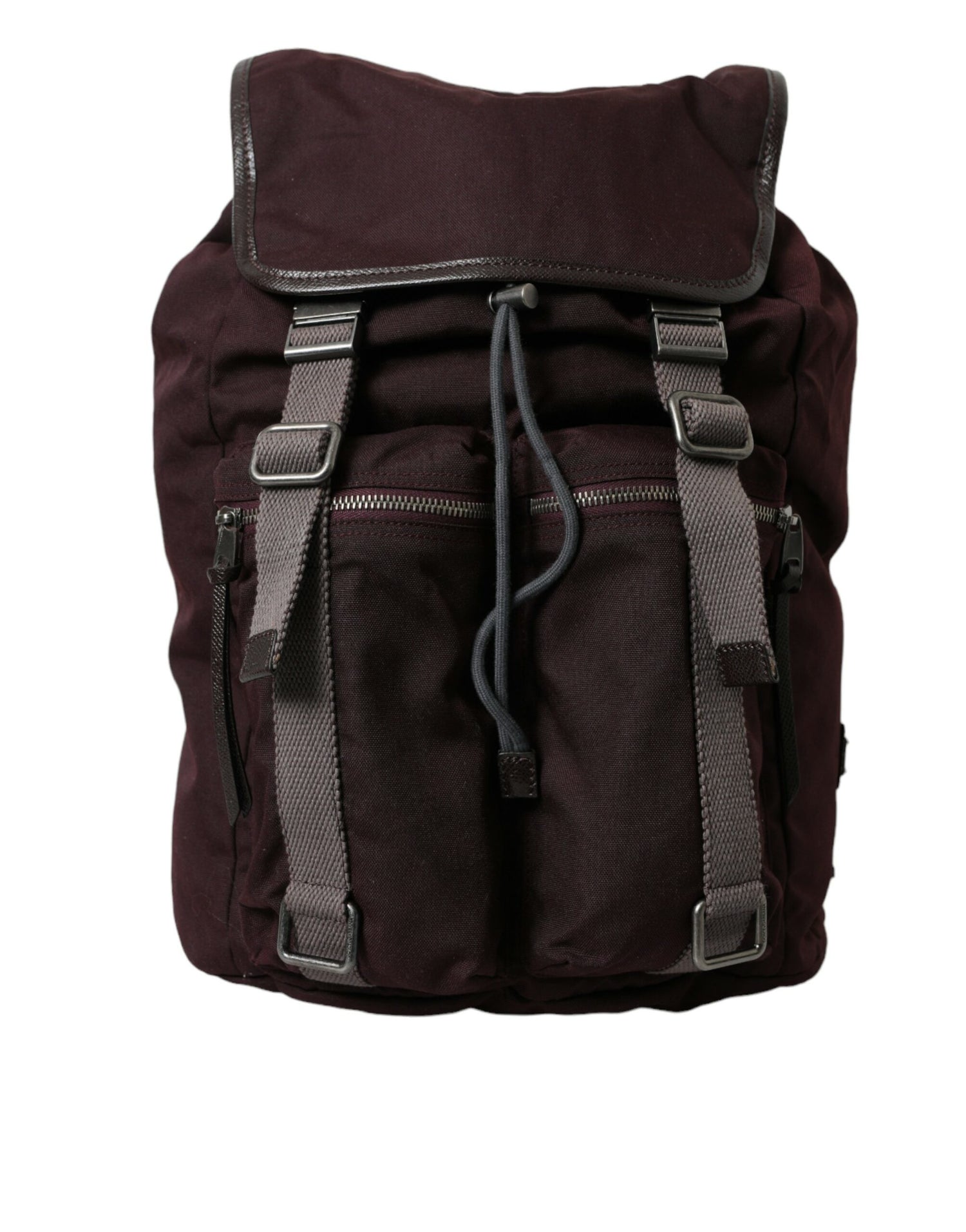 Maroon Brown Nylon Leather Rucksack Backpack Bag