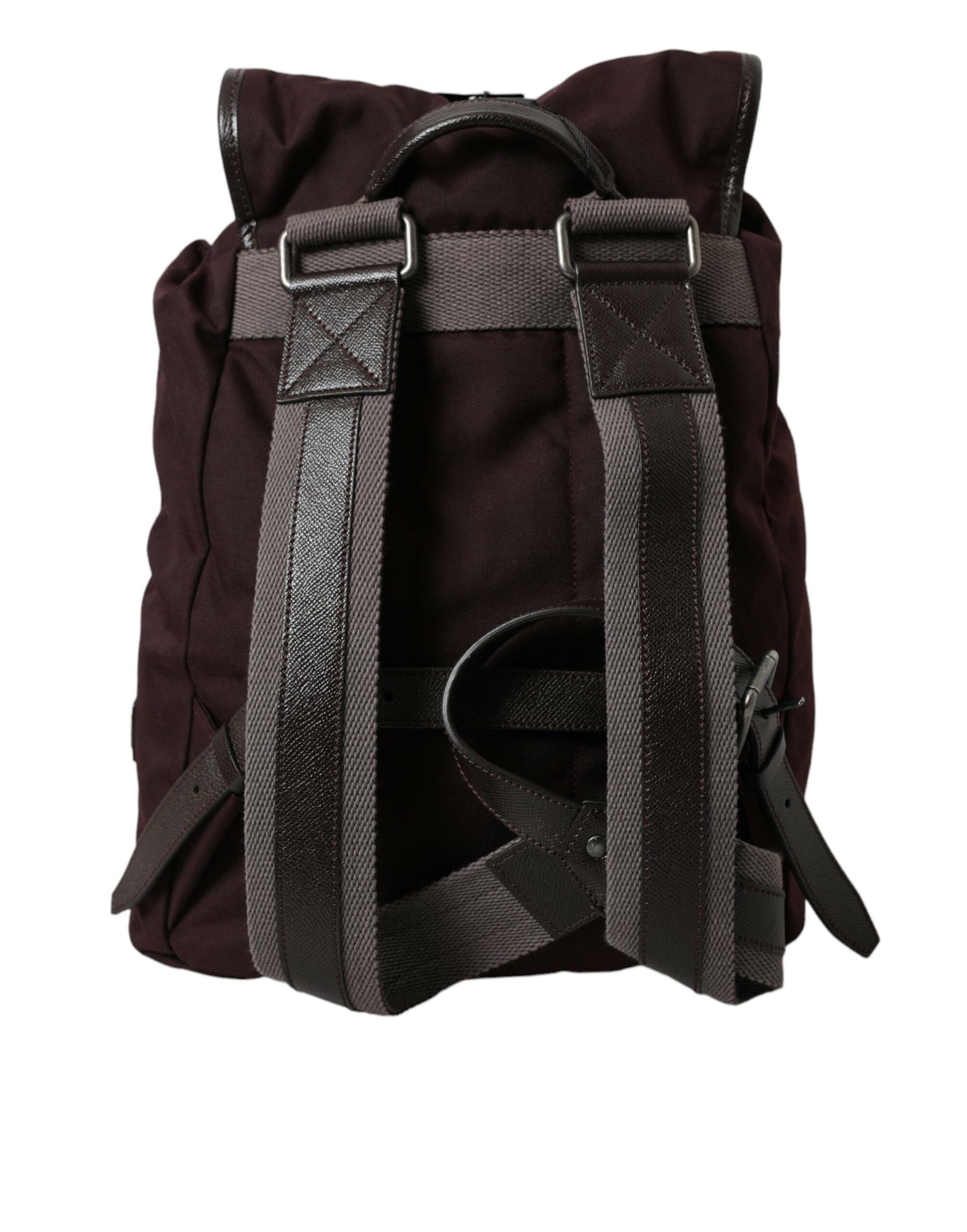 Maroon Brown Nylon Leather Rucksack Backpack Bag