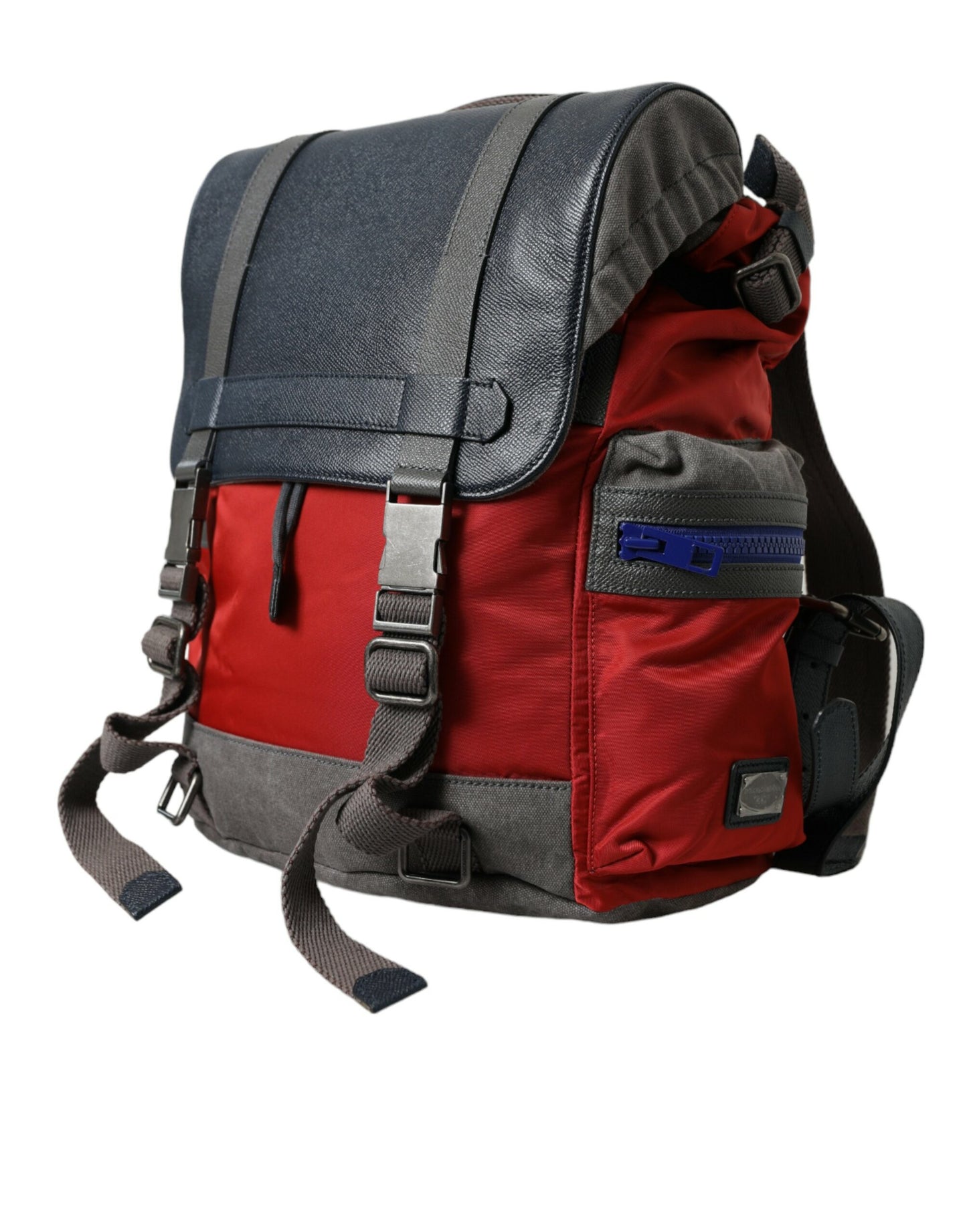 Red Gray Nylon Leather Rucksack Backpack Bag