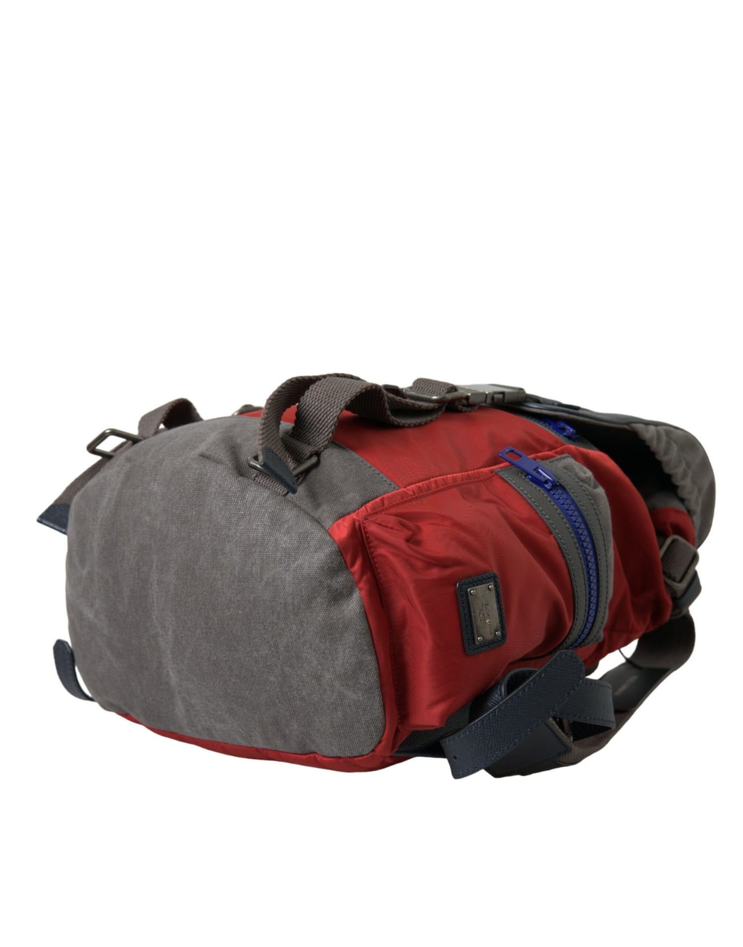 Red Gray Nylon Leather Rucksack Backpack Bag