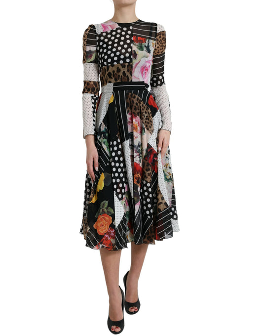 Multicolor Patchwork Floral Leopard Dress