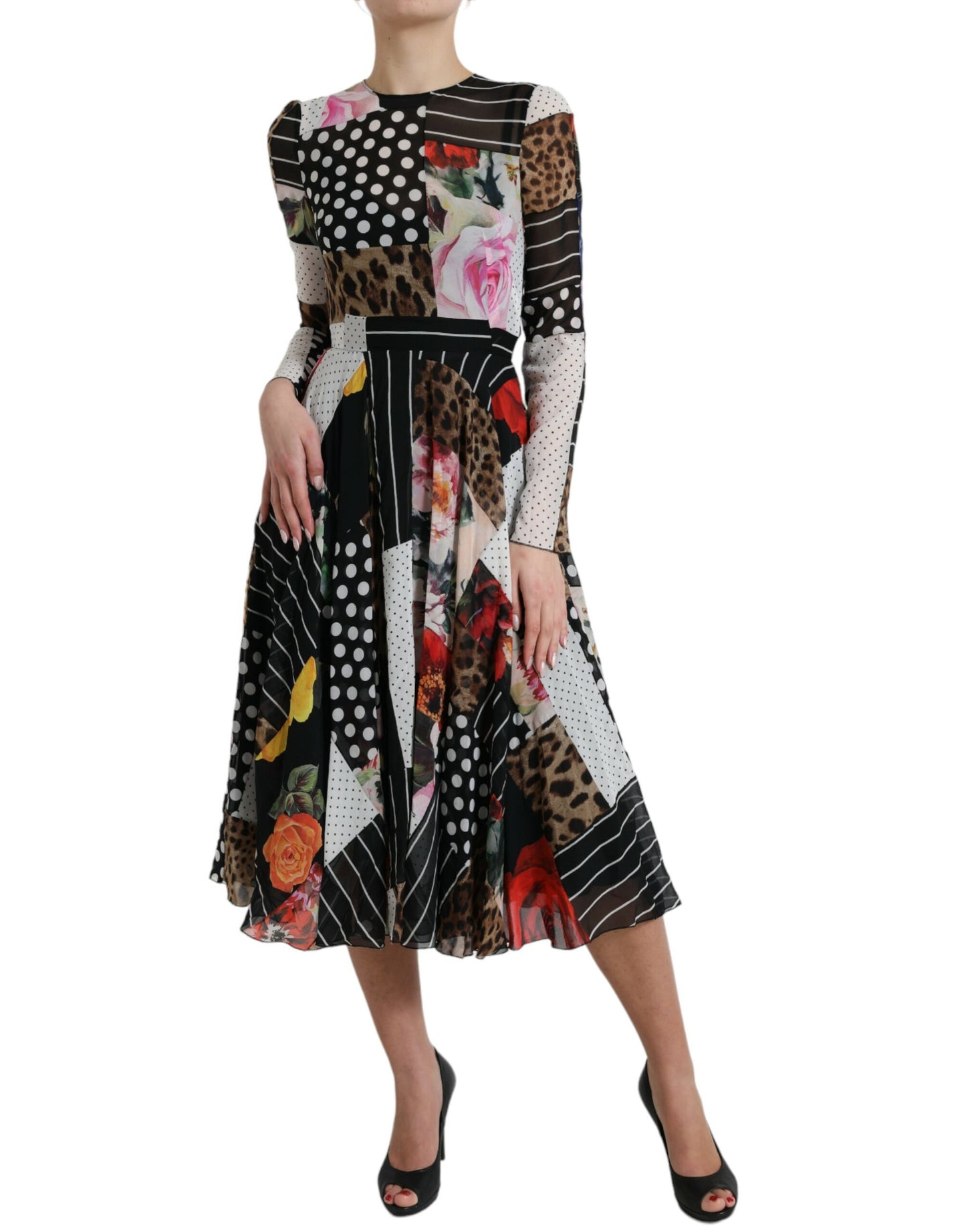 Multicolor Patchwork Floral Leopard Dress