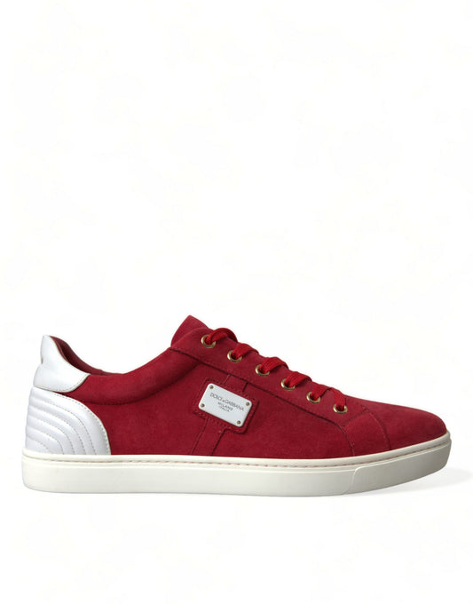 Red Suede Leather Men Low Top Sneakers Shoes